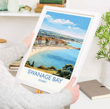 Swanage Bay Travel Print, Travel Poster of Swanage Bay, England, Dorset Coast Art, Dorset Gift, Wall Art Print NQ Media Designs