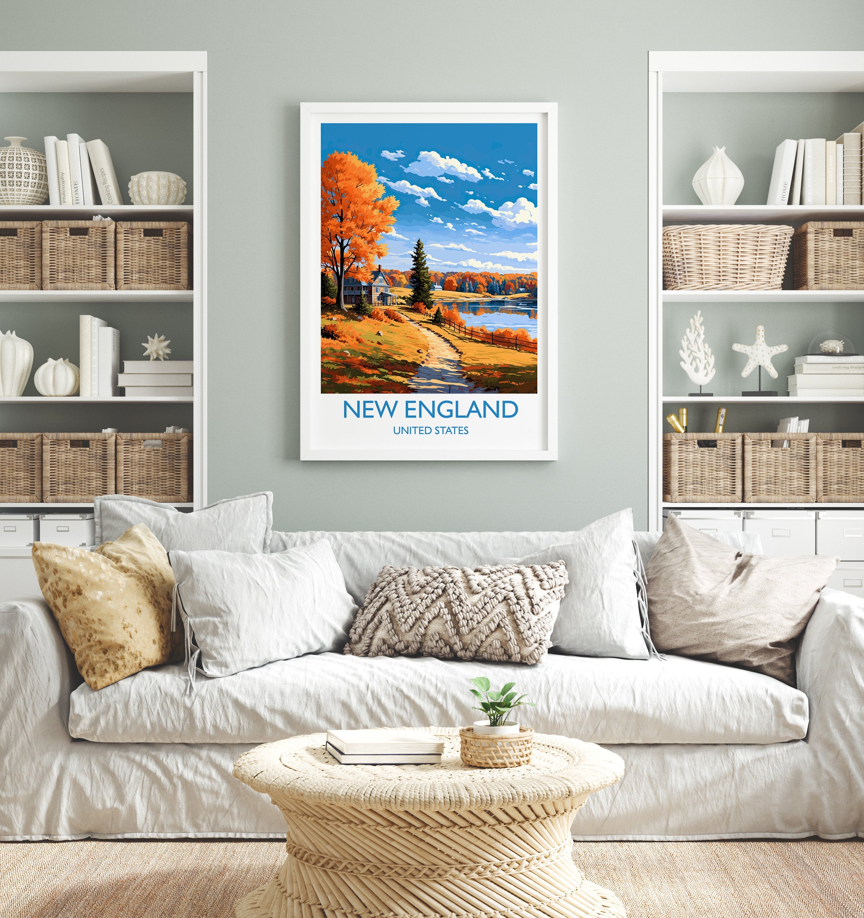 New England Poster, Travel Print of New England, New England State, USA, Travel Gift NQ Media Designs