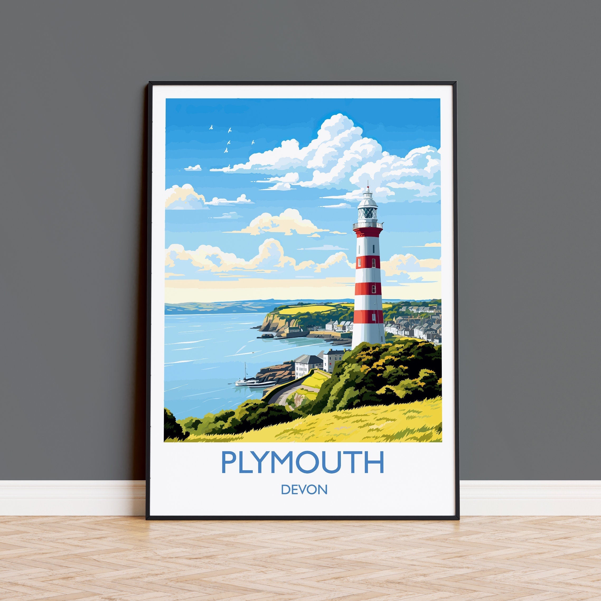 Plymouth Travel Poster, Travel Print of Plymouth, Devon, England, Devon Coast Art, Devon Gift, Wall Art Print NQ Media Designs