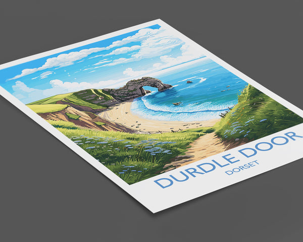Durdle Door Travel Print, Travel Poster of Durdle Door, England, Dorset Coast Art, Dorset Gift, Wall Art Print