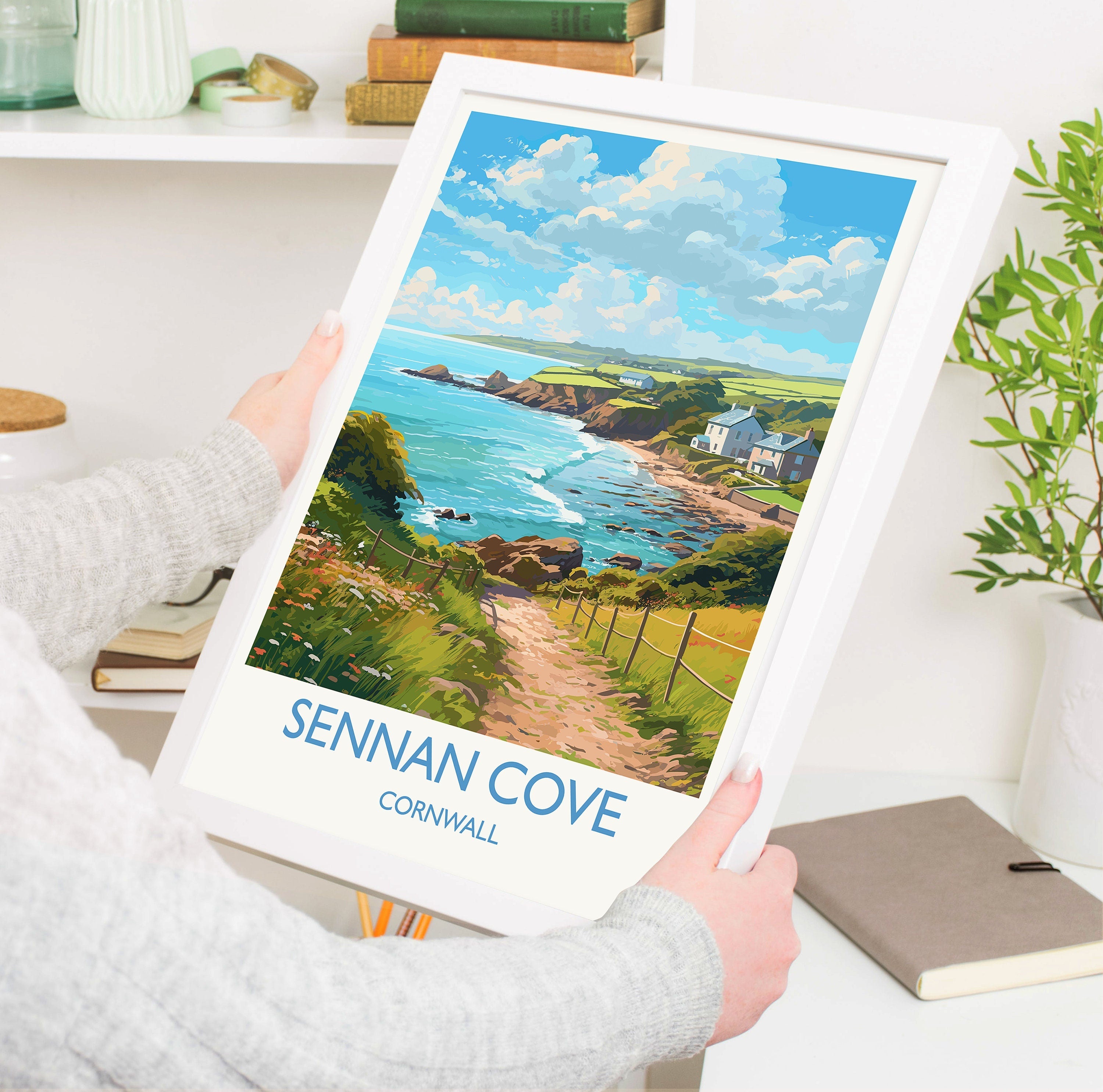 Sennan Cove Travel Poster, Travel Print of Sennan Cove, England, Cornwall Art, Cornwall Gift, Wall Art Print NQ Media Designs