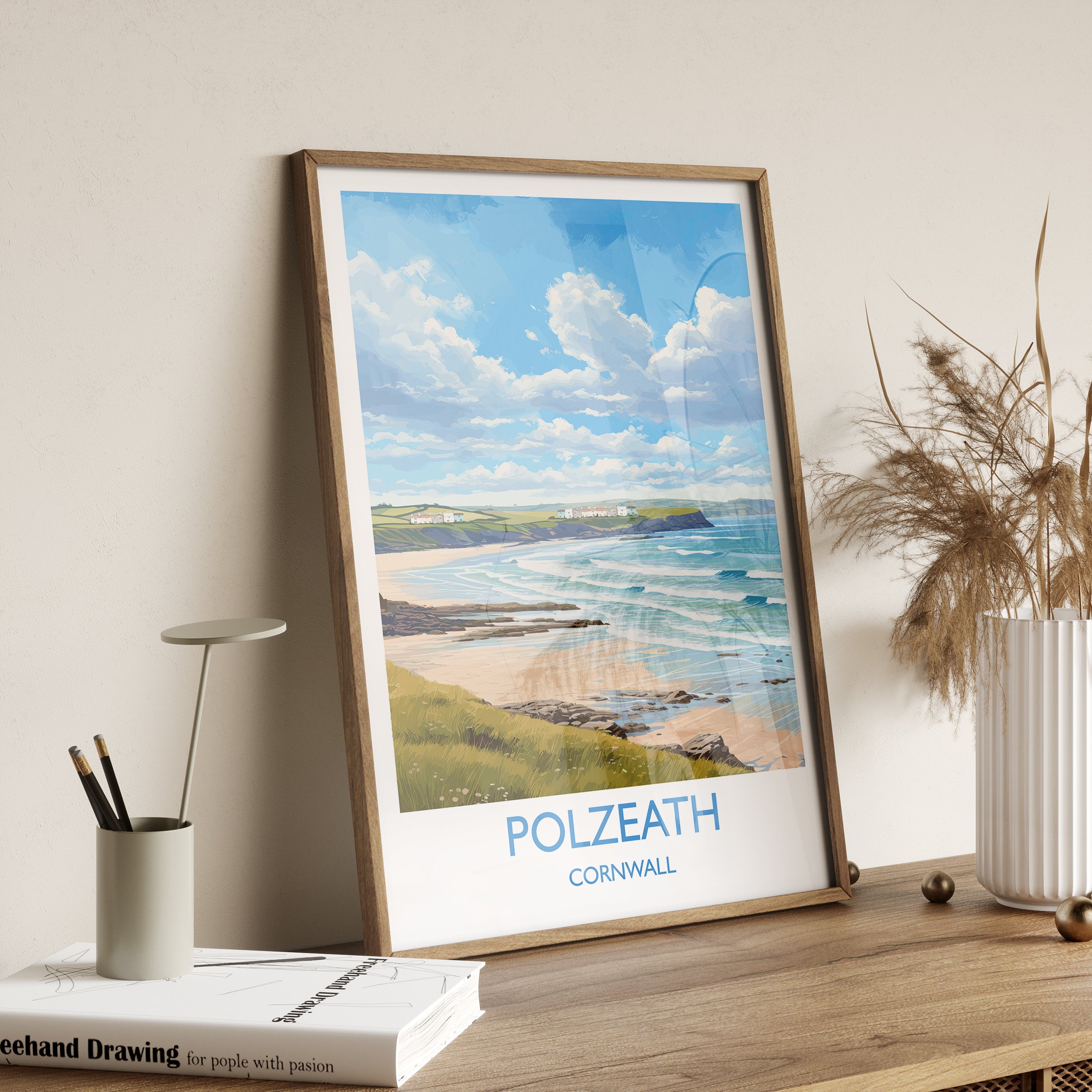 Polzeath Travel Poster, Travel Print of Polzeath, England, Cornwall Art, Cornwall Gift, Wall Art Print NQ Media Designs