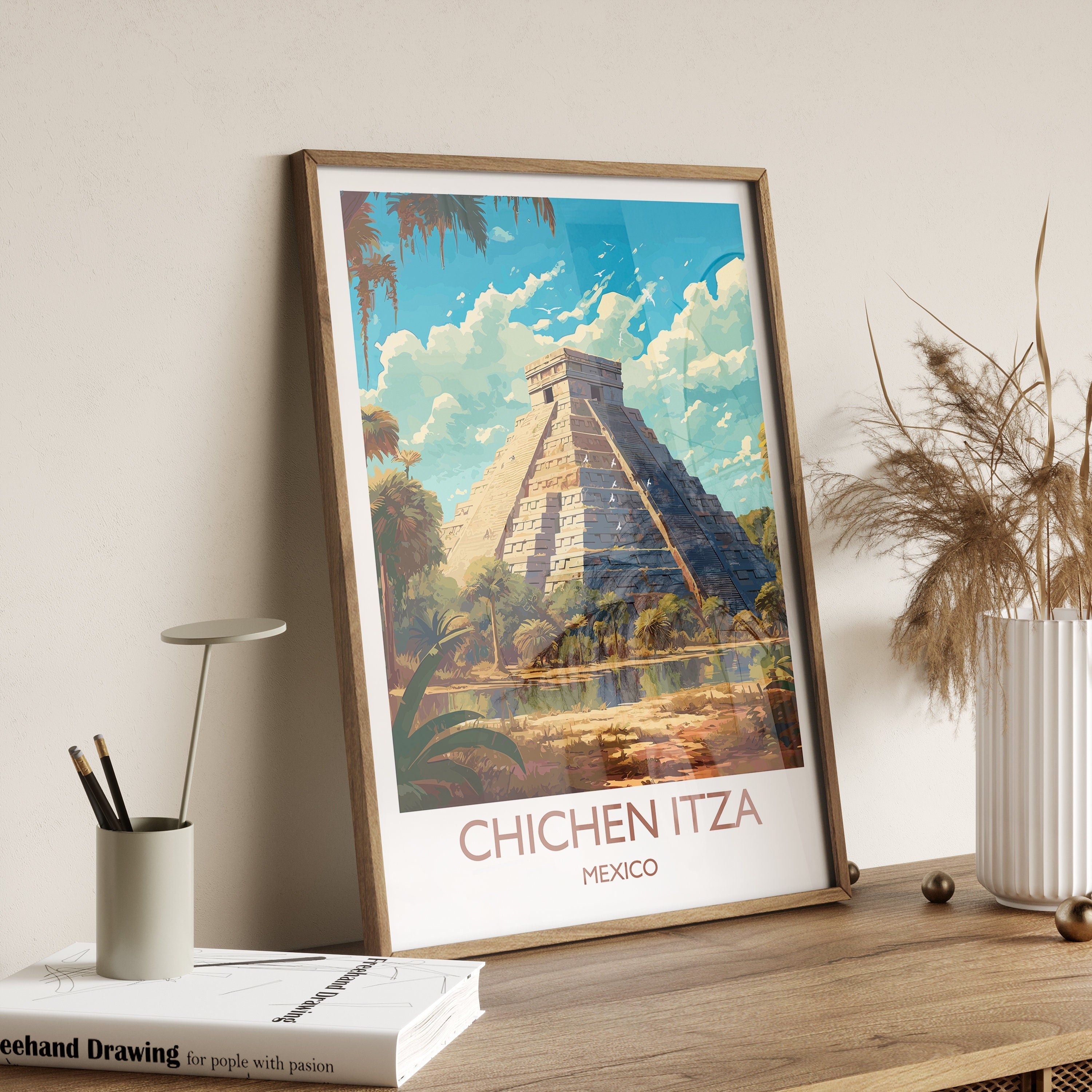 Chichen Itza Poster, Travel Print of Chichen Itza, Mexico, Chichen Itza gift, Travel Gift NQ Media Designs