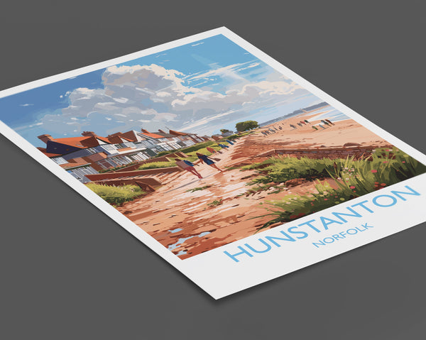 Hunstanton Beach Travel Print, Travel Poster of Hunstanton Beach, Norfolk, England, Norfolk Art, Norfolk Gift, Wall Art Print