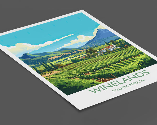 Winelands Poster, Travel Print of Winelands, Wine Region, South Africa, Travel Gift
