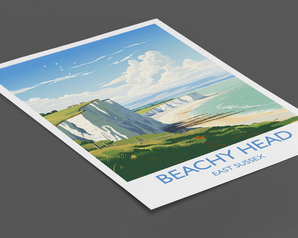 Beachy Head Travel Print, Travel Poster of Beachy Head, England, Kent Coast Art, White Cliffs Gift, Wall Art Print