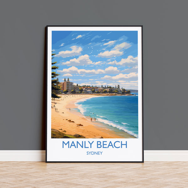 Manly Beach Poster, Travel Print of Manly Beach, Sydney, New South Wales, Australia, Travel Gift