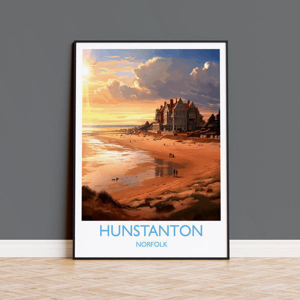Hunstanton Beach Travel Poster, Travel Print of Hunstanton Beach, Norfolk, England, Norfolk Art, Norfolk Gift, Wall Art Print