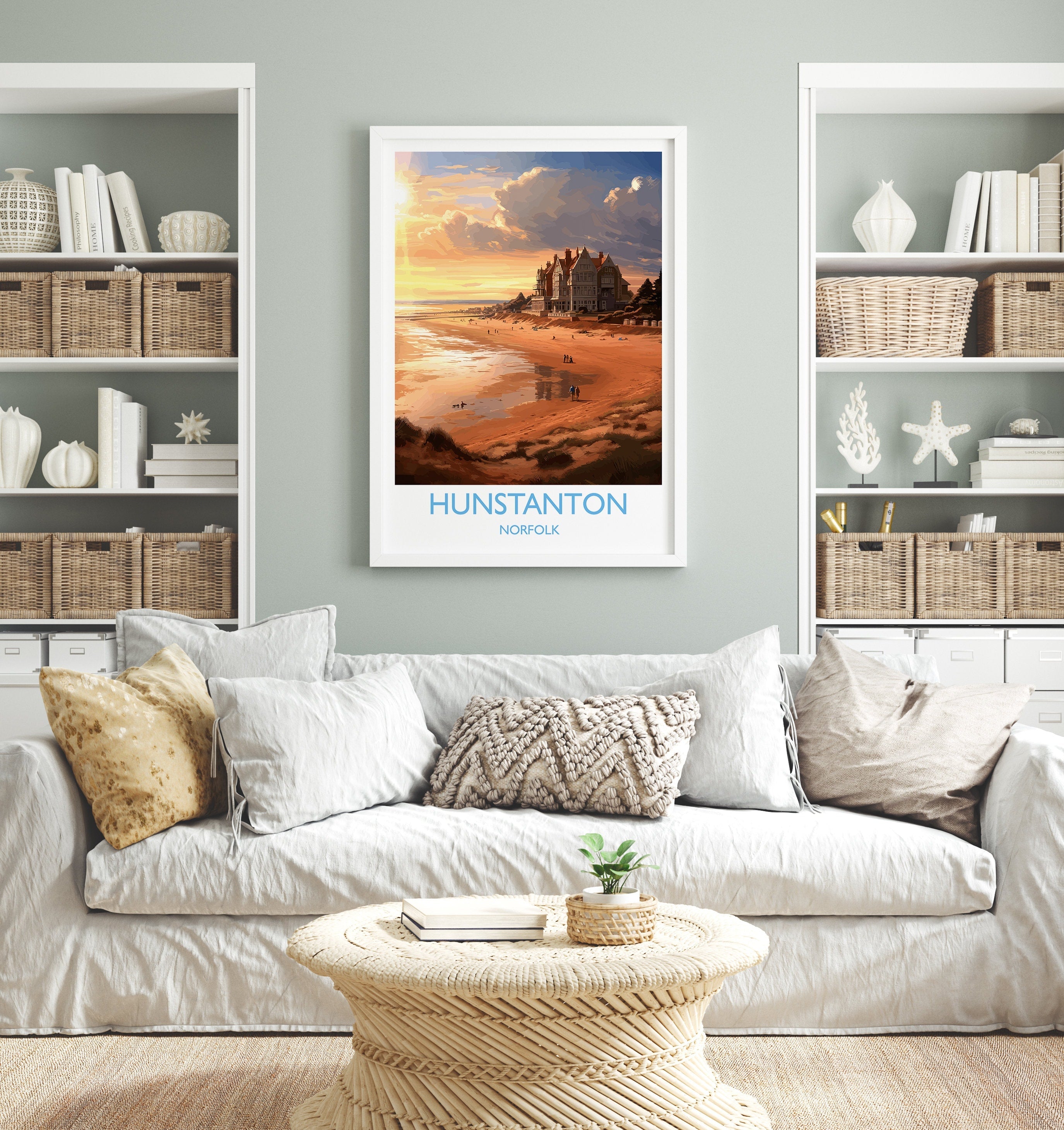 Hunstanton Beach Travel Poster, Travel Print of Hunstanton Beach, Norfolk, England, Norfolk Art, Norfolk Gift, Wall Art Print NQ Media Designs