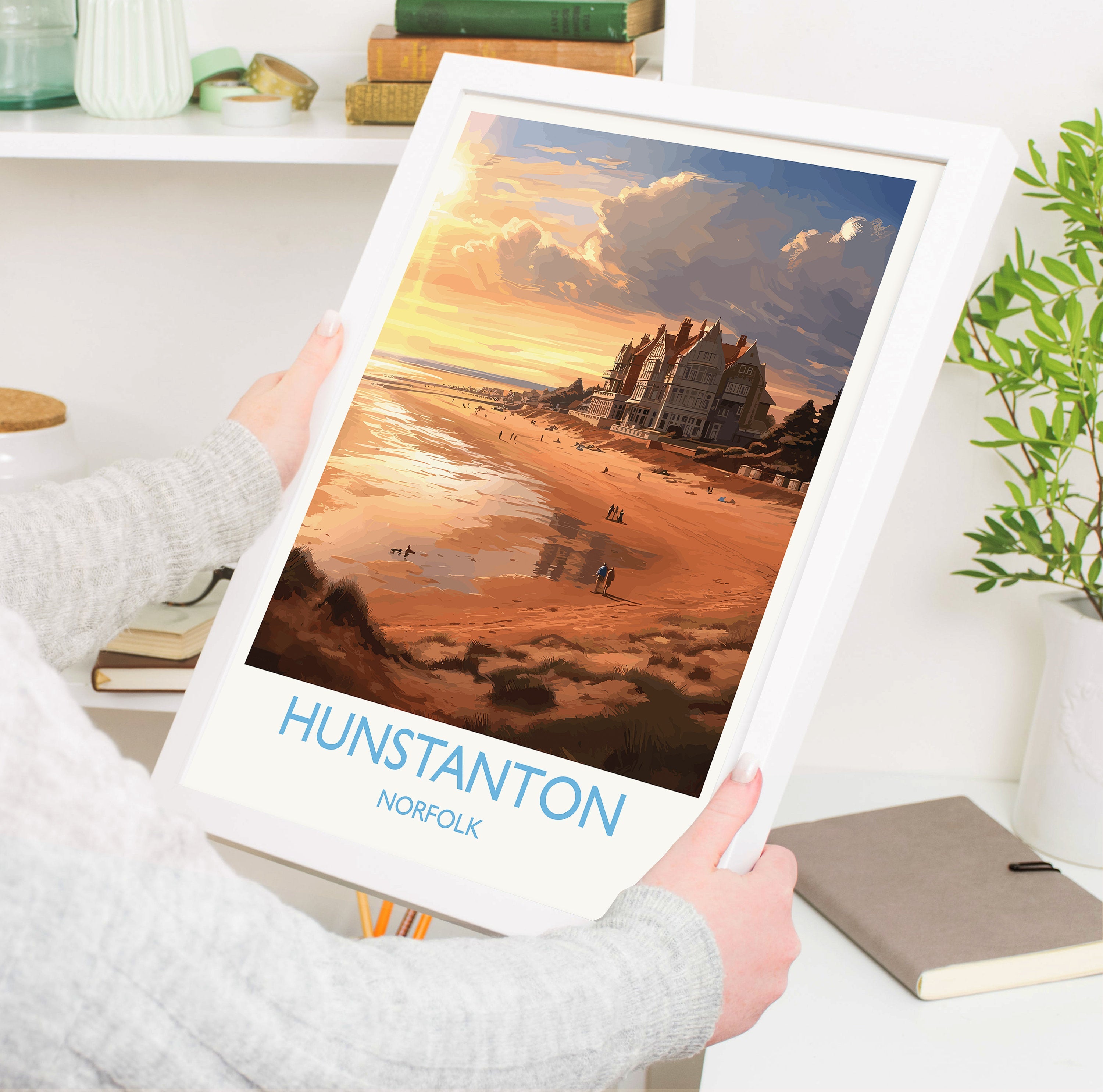 Hunstanton Beach Travel Poster, Travel Print of Hunstanton Beach, Norfolk, England, Norfolk Art, Norfolk Gift, Wall Art Print NQ Media Designs