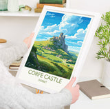 Corfe Castle Travel Print, Travel Poster of Corfe Castle, England, Corfe Castle Gift, Dorset Gift, Wall Art Print NQ Media Designs