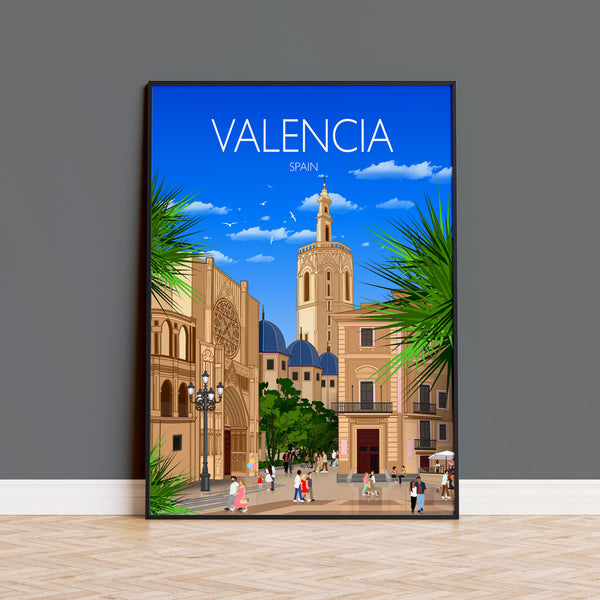 Valencia Travel Print, Travel Poster of Valencia, Spain, Valencia Cityscape, Valencia Gift