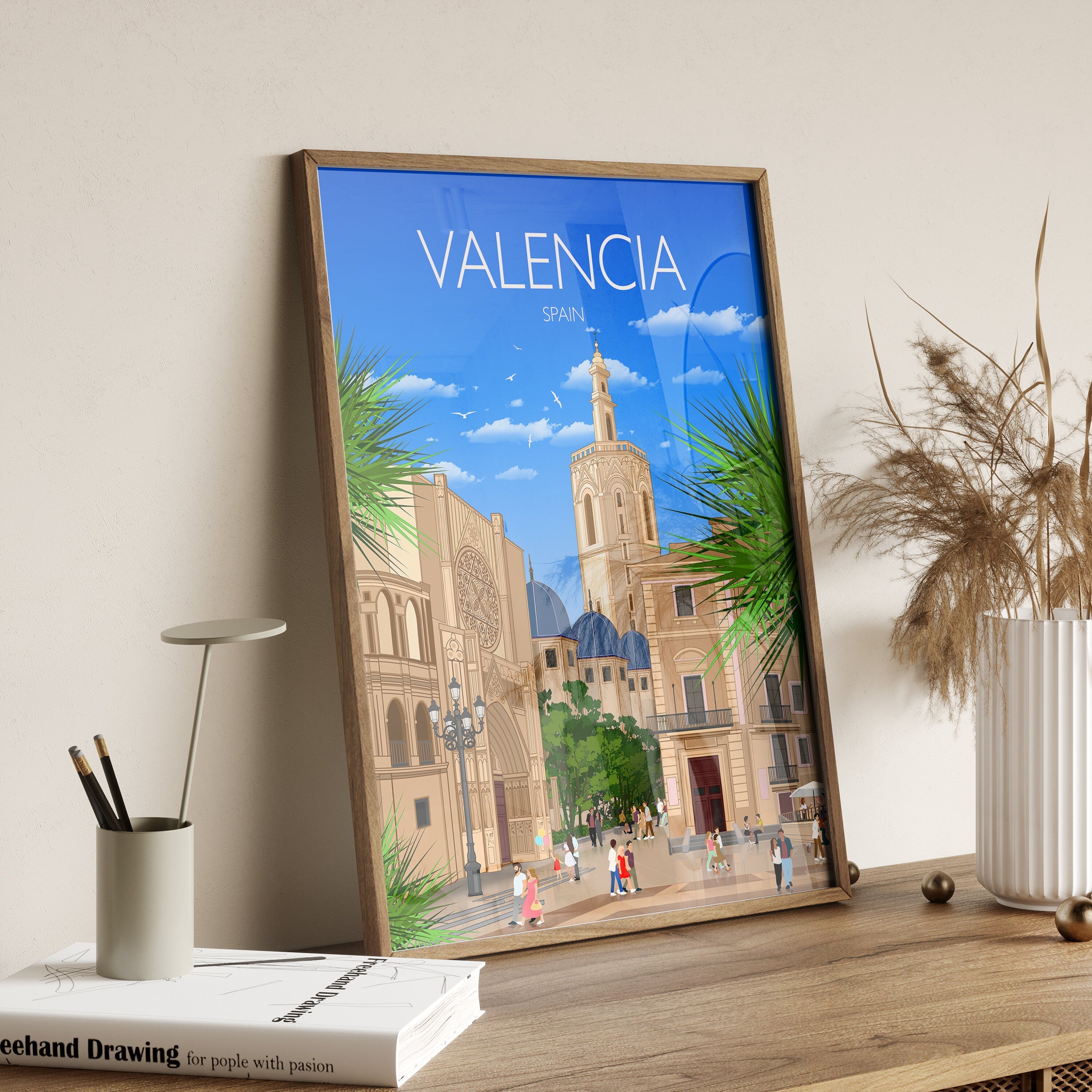 Valencia Travel Print, Travel Poster of Valencia, Spain, Valencia Cityscape, Valencia Gift NQ Media Designs