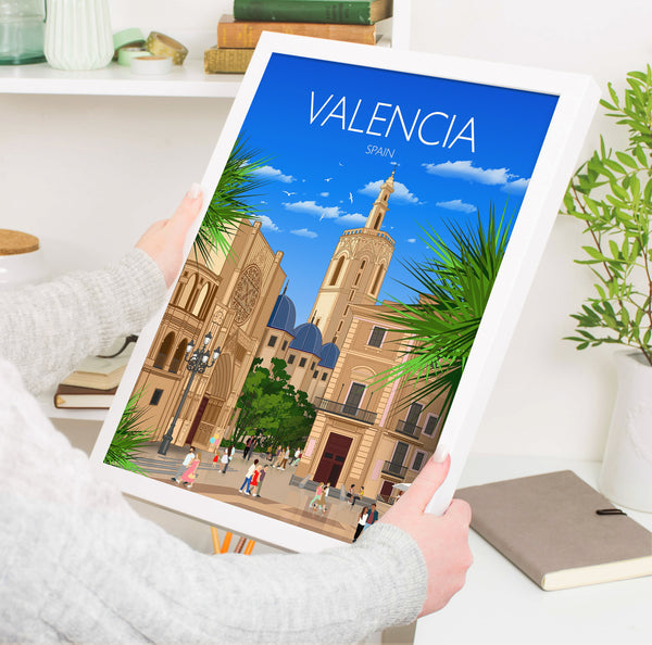 Valencia Travel Print, Travel Poster of Valencia, Spain, Valencia Cityscape, Valencia Gift