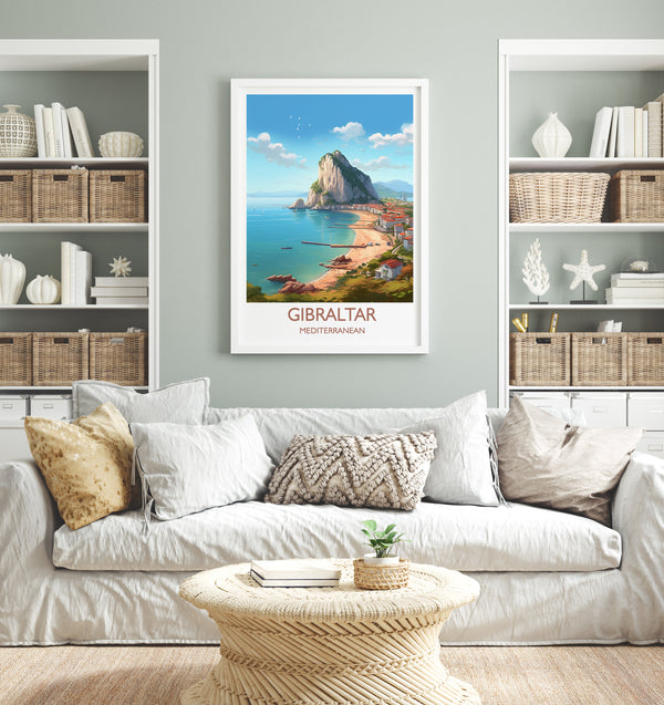Gibraltar Travel Print, Travel Poster of Gibraltar, Mediterranean, Gibraltar Art, Gibraltar Gift, Wall Art Print