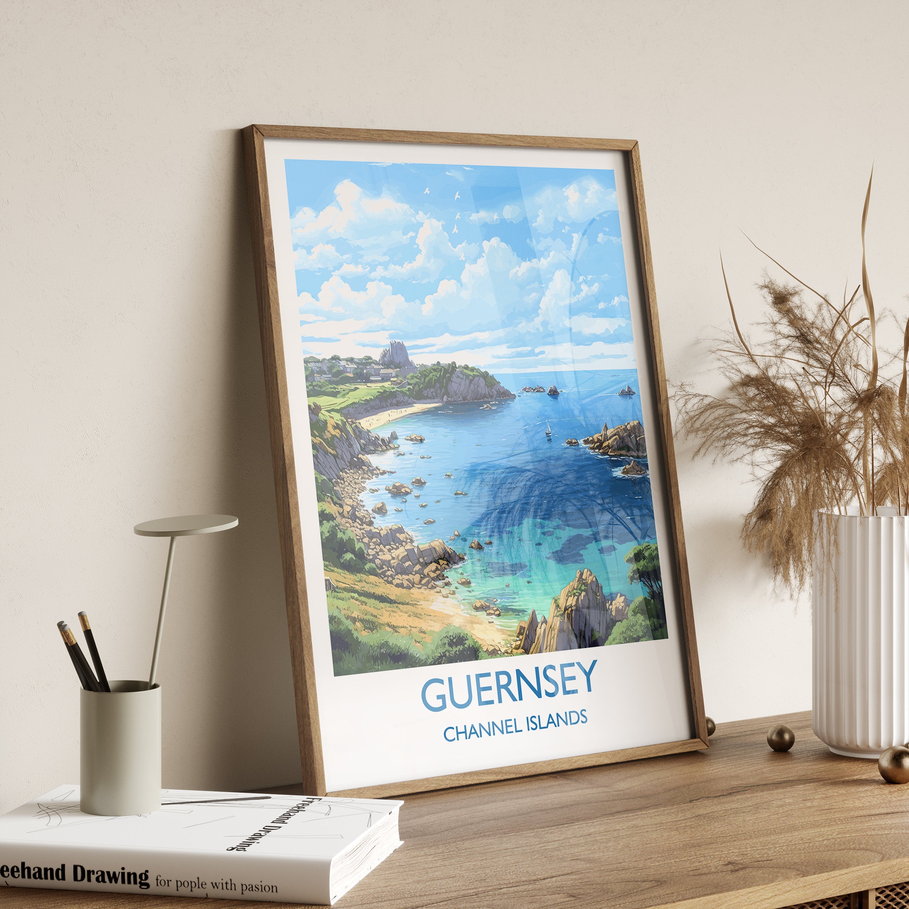 Guernsey Travel Print, Travel Poster of Guernsey, Guernsey Gift, Channel Islands, Wall Art Print NQ Media Designs