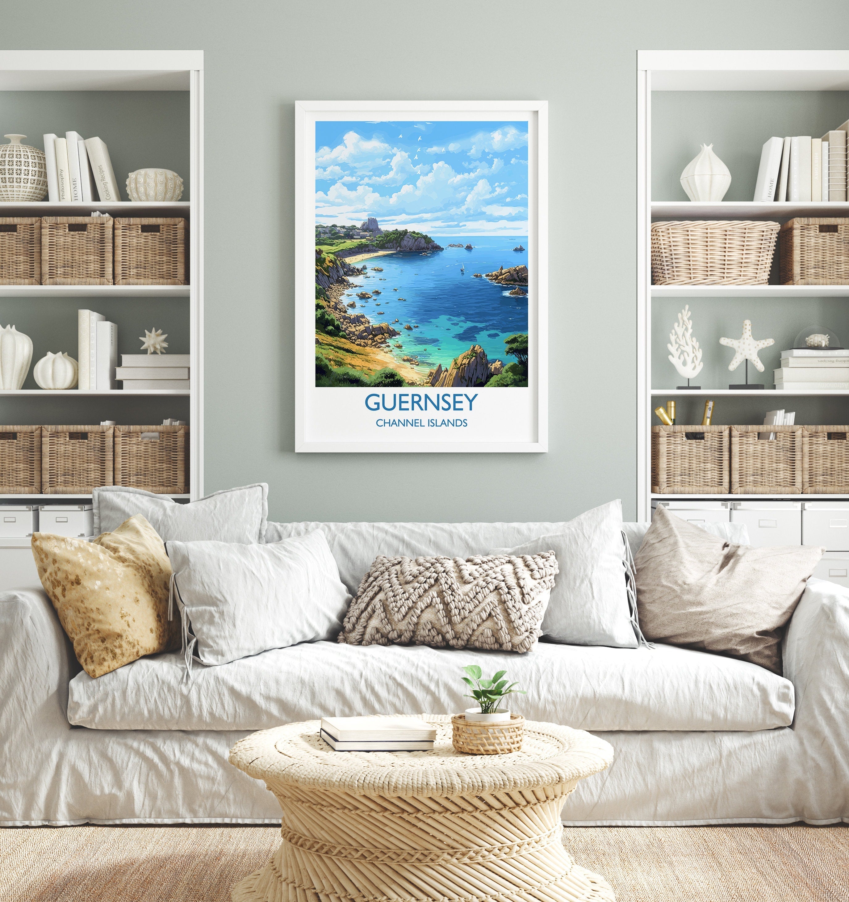 Guernsey Travel Print, Travel Poster of Guernsey, Guernsey Gift, Channel Islands, Wall Art Print NQ Media Designs