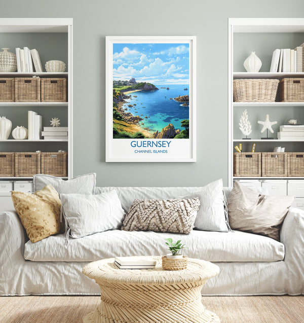 Guernsey Travel Print, Travel Poster of Guernsey, Guernsey Gift, Channel Islands, Wall Art Print