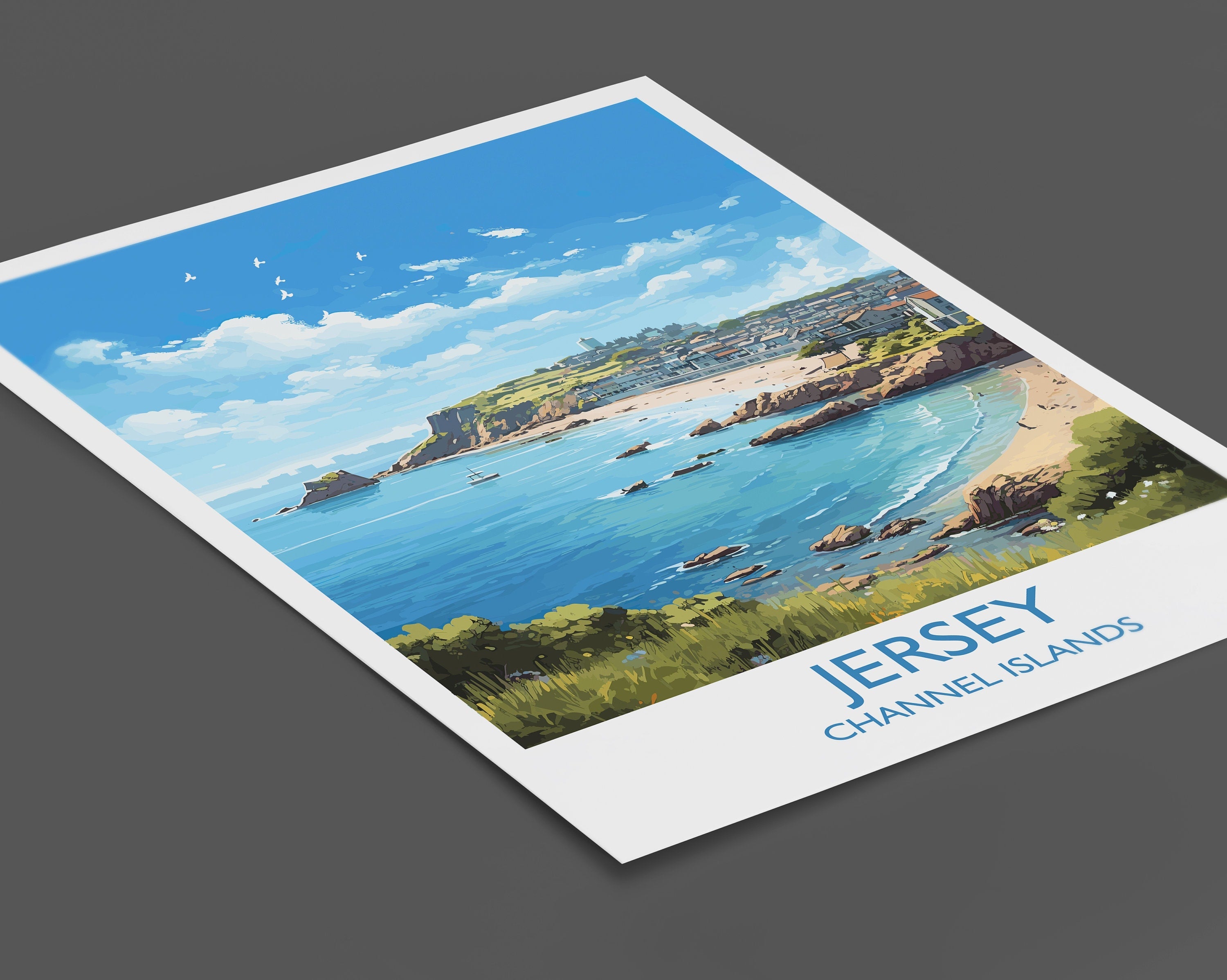 Jersey Travel Print, Travel Poster of Jersey, Jersey Gift, Channel Islands, Wall Art Print NQ Media Designs