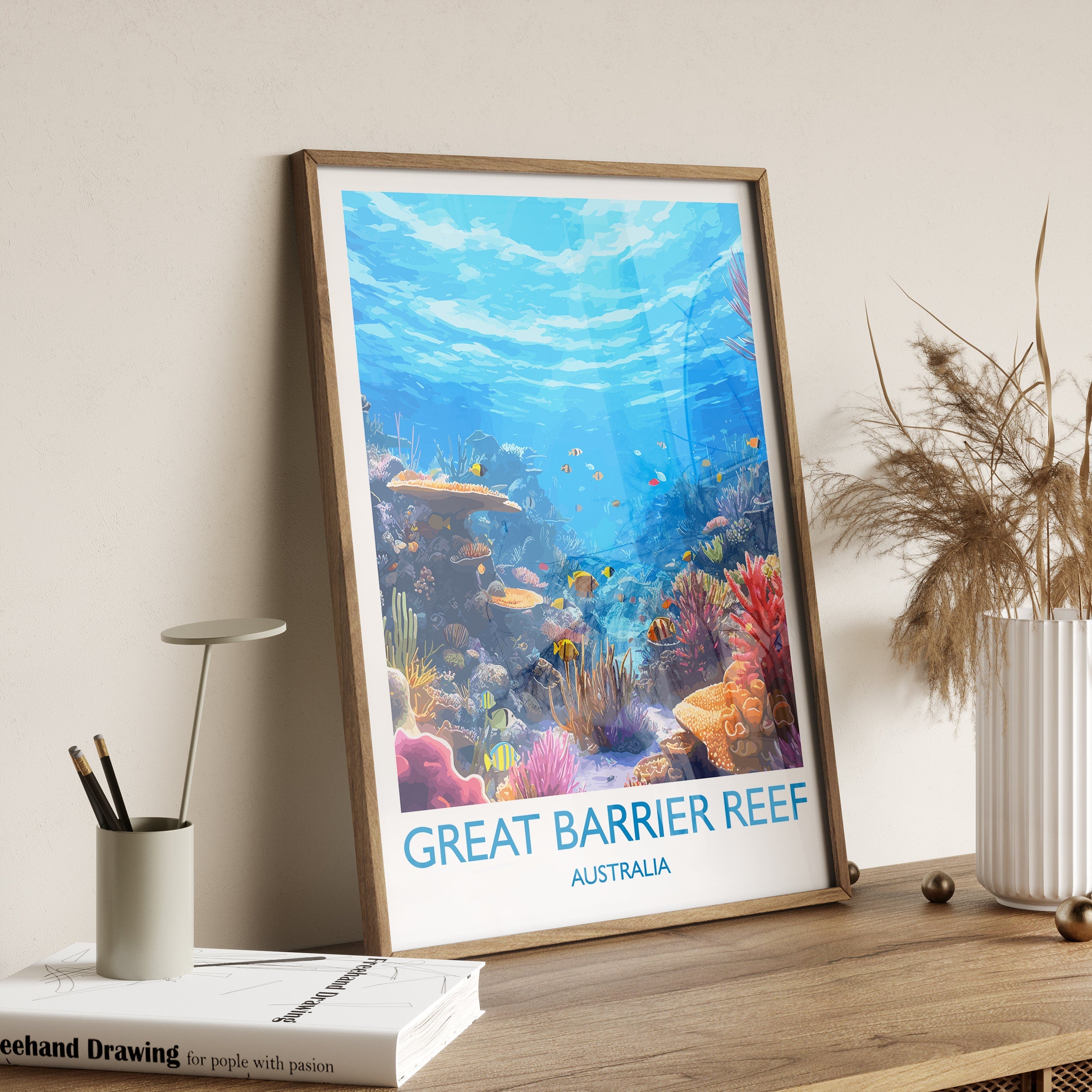 Great Barrier Reef Print, Travel Poster of Great Barrier Reef, Queensland, Australia, Travel Gift NQ Media Designs