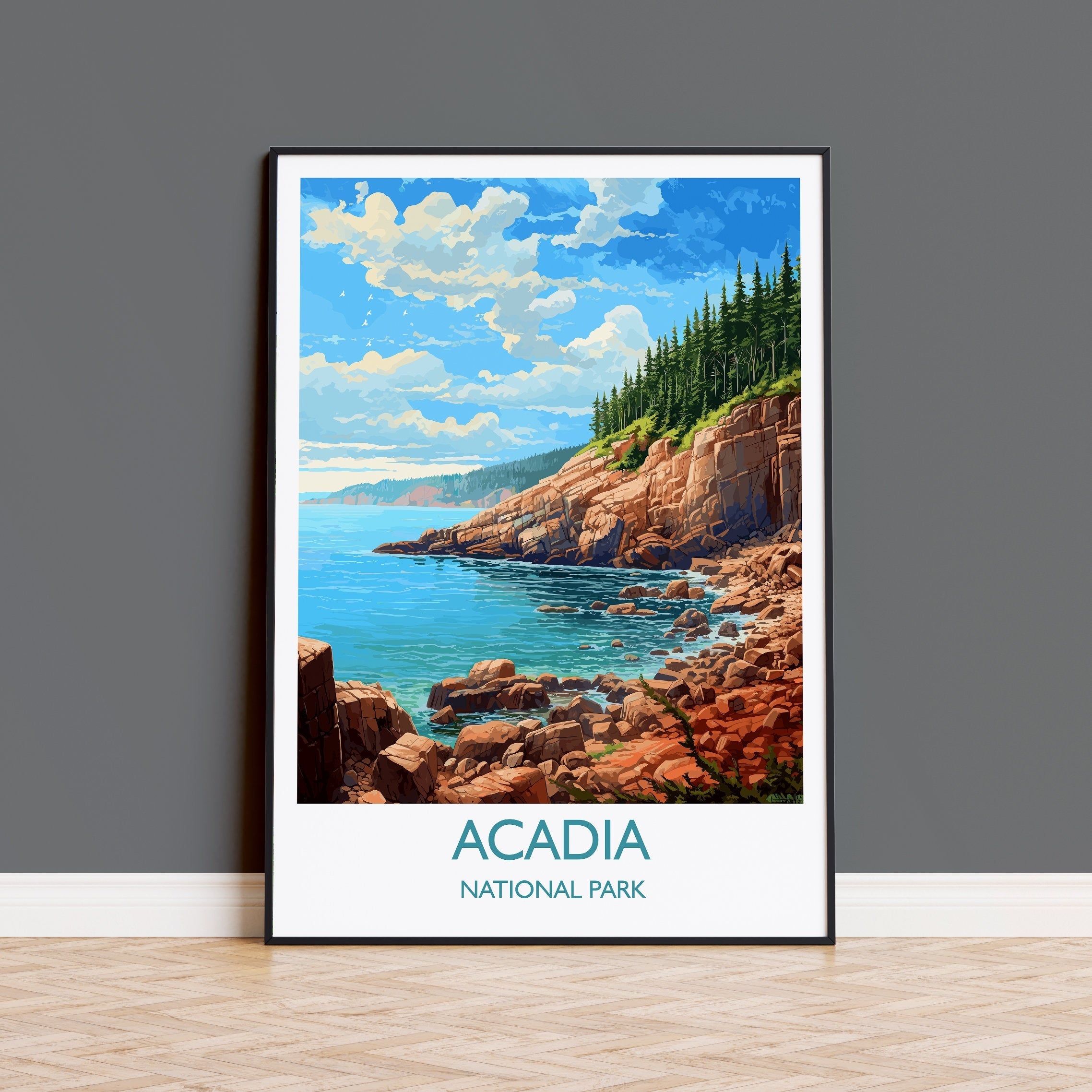 Acadia Poster, Travel Print of Acadia National Park, Maine, USA, Acadia Travel Gift NQ Media Designs