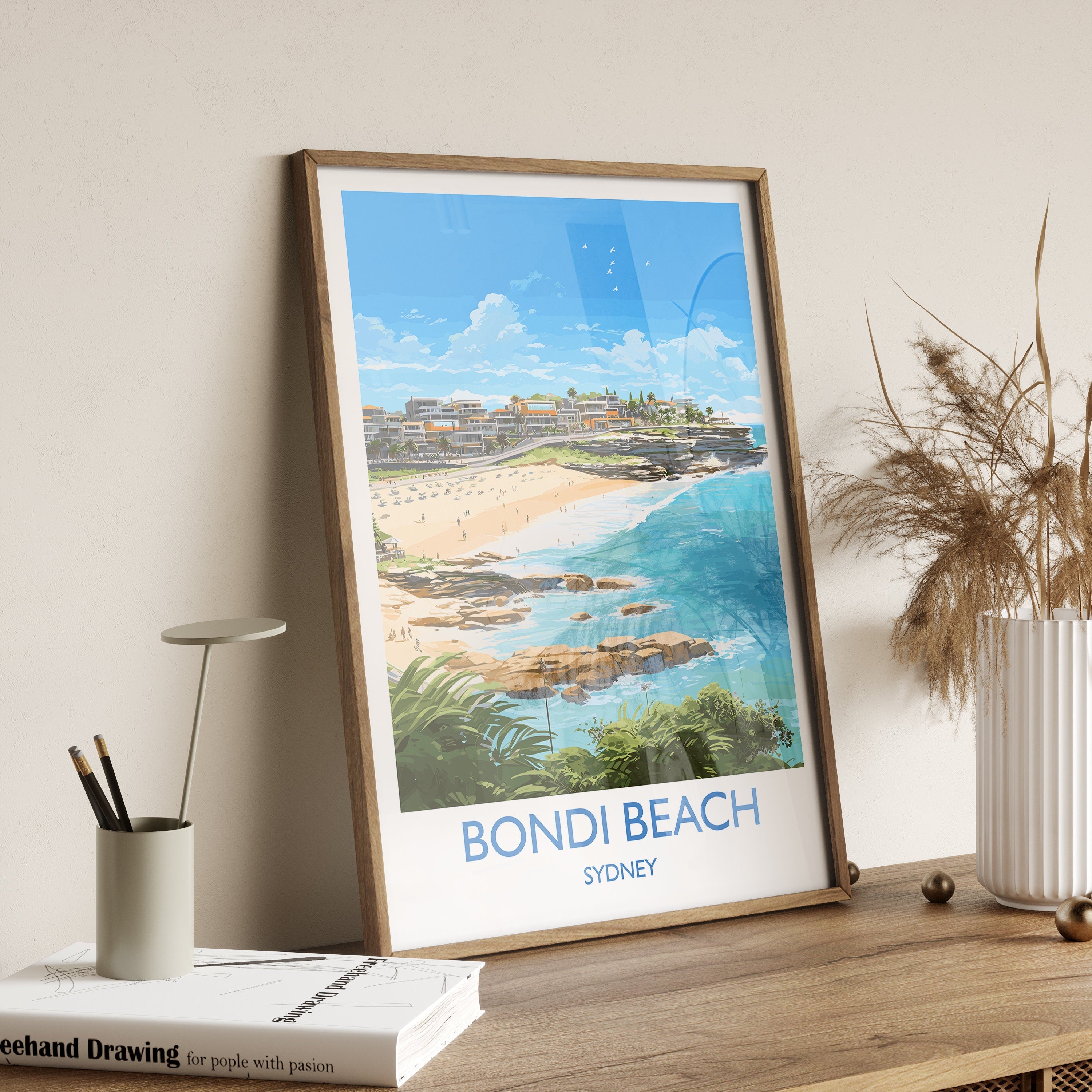 Bondi Beach Print, Travel Poster of Bondi Beach, Sydney, New South Wales, Australia, Travel Gift NQ Media Designs