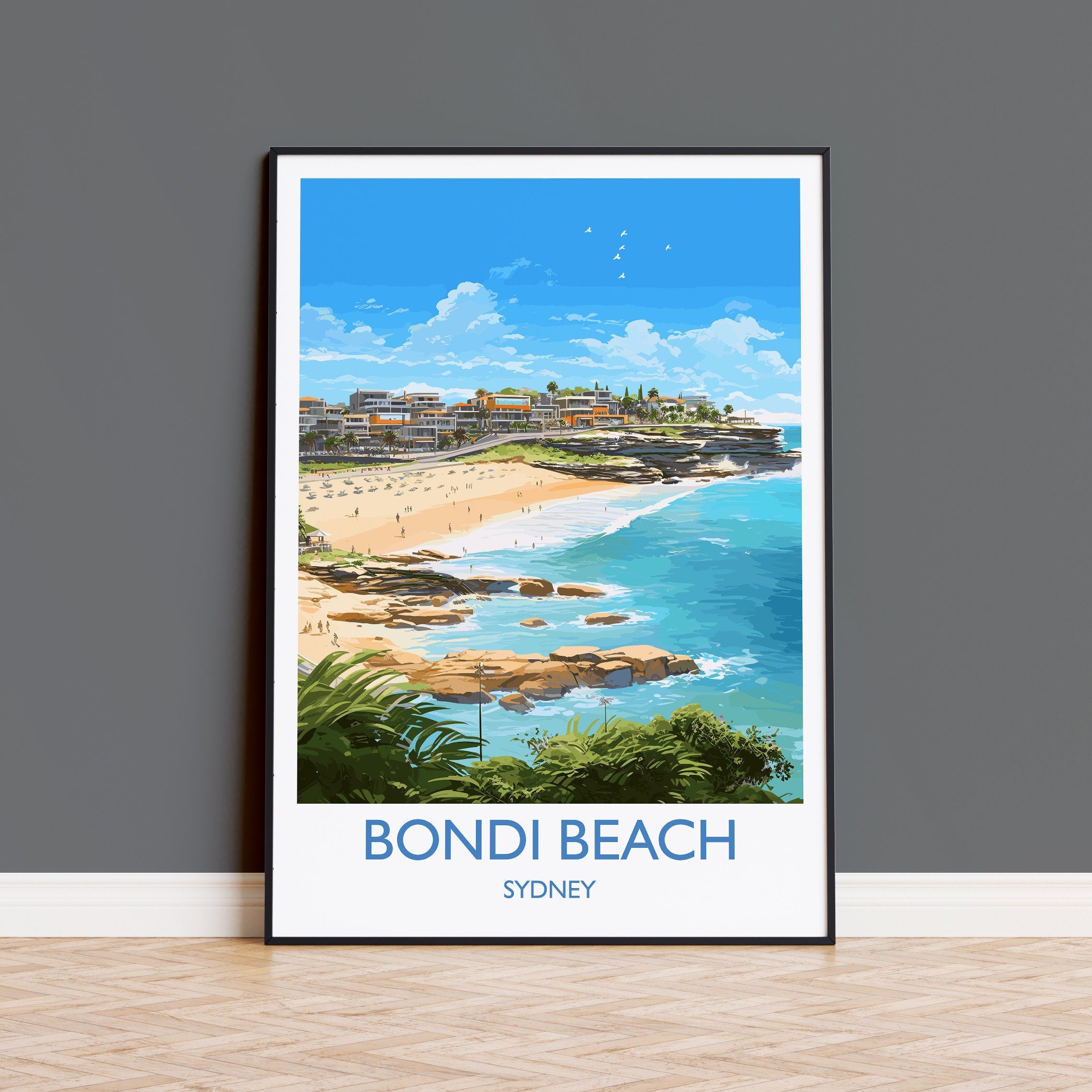 Bondi Beach Print, Travel Poster of Bondi Beach, Sydney, New South Wales, Australia, Travel Gift NQ Media Designs