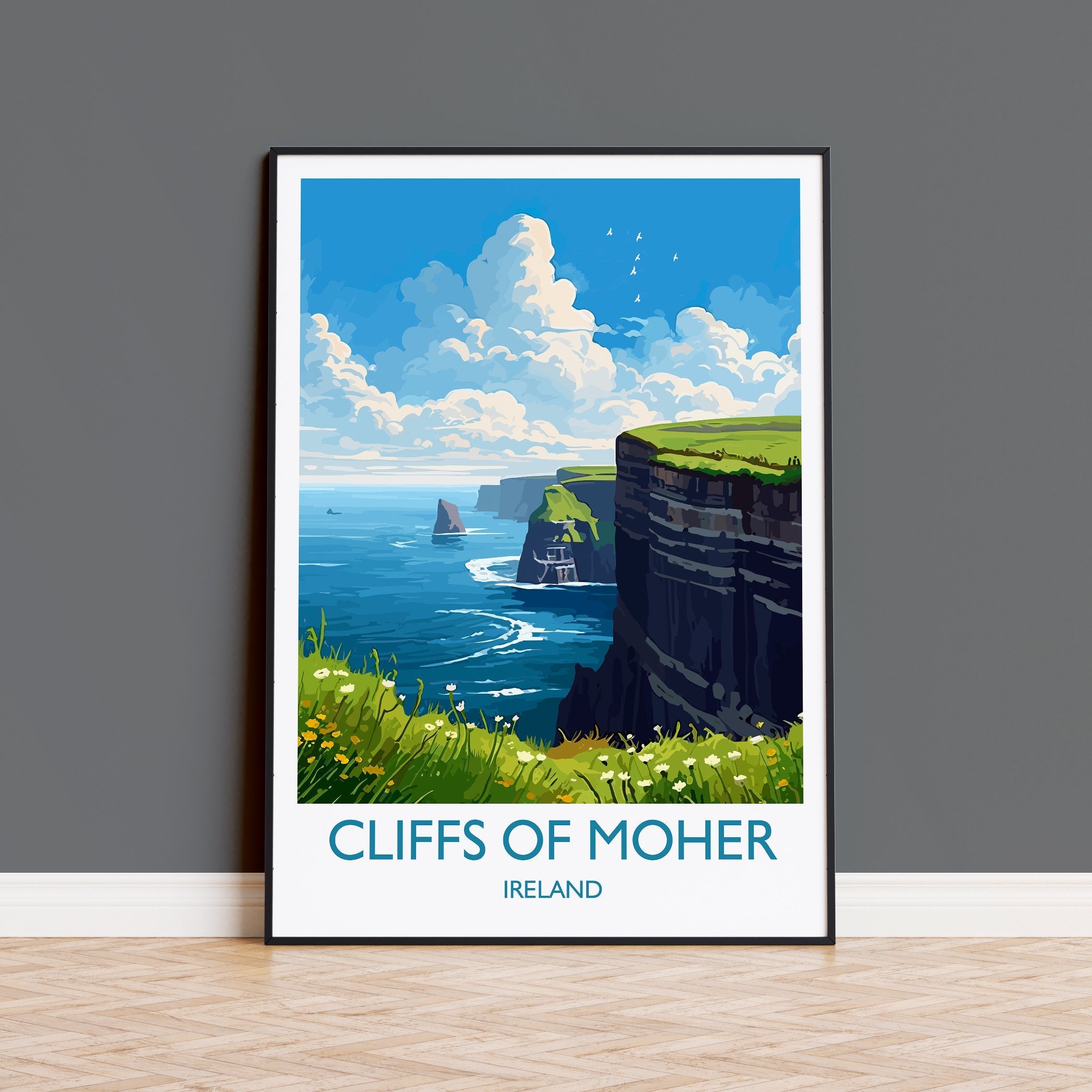 Cliffs of Moher Print, Travel Poster of Cliffs of Moher, Ireland, Travel Gift NQ Media Designs