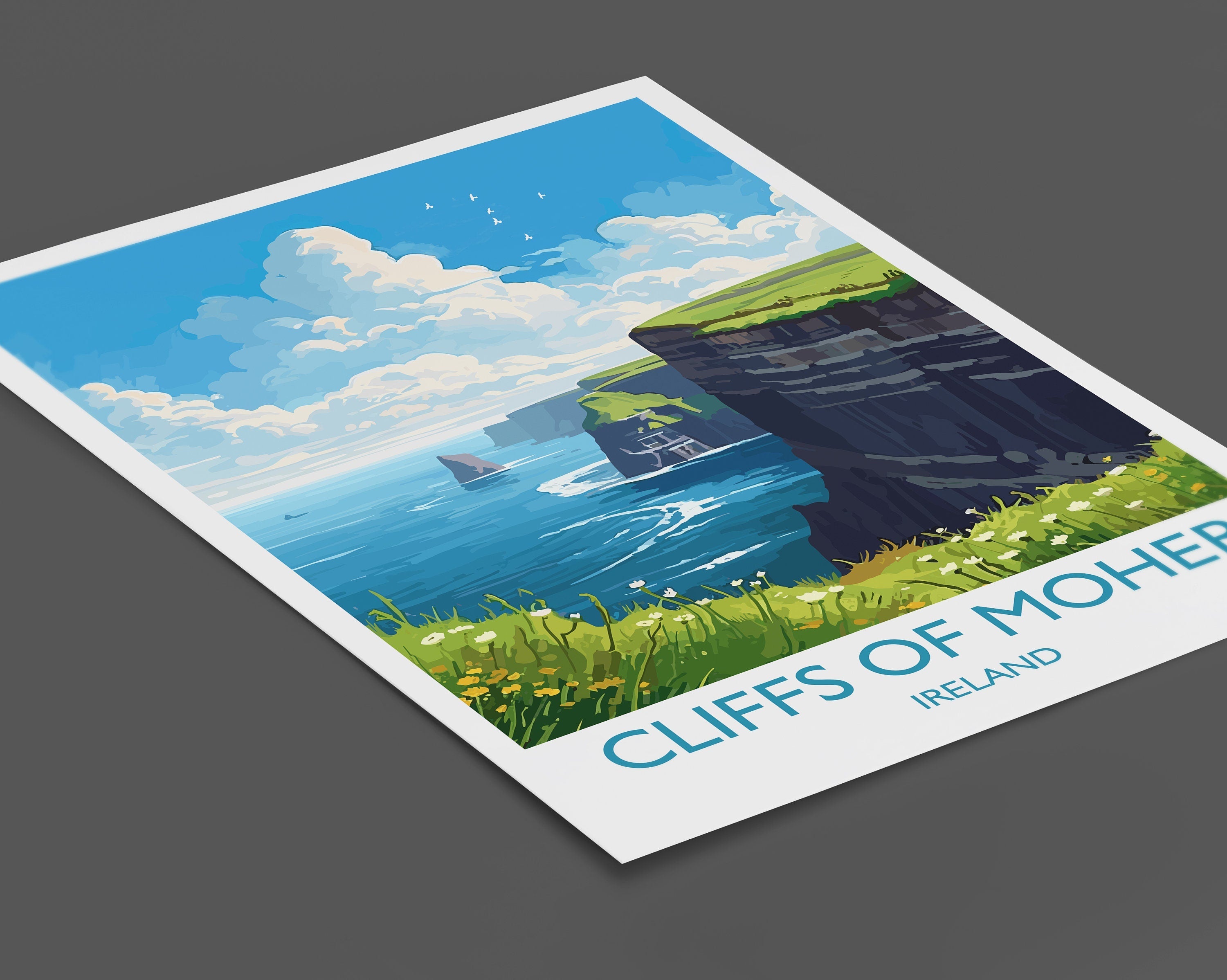 Cliffs of Moher Print, Travel Poster of Cliffs of Moher, Ireland, Travel Gift NQ Media Designs