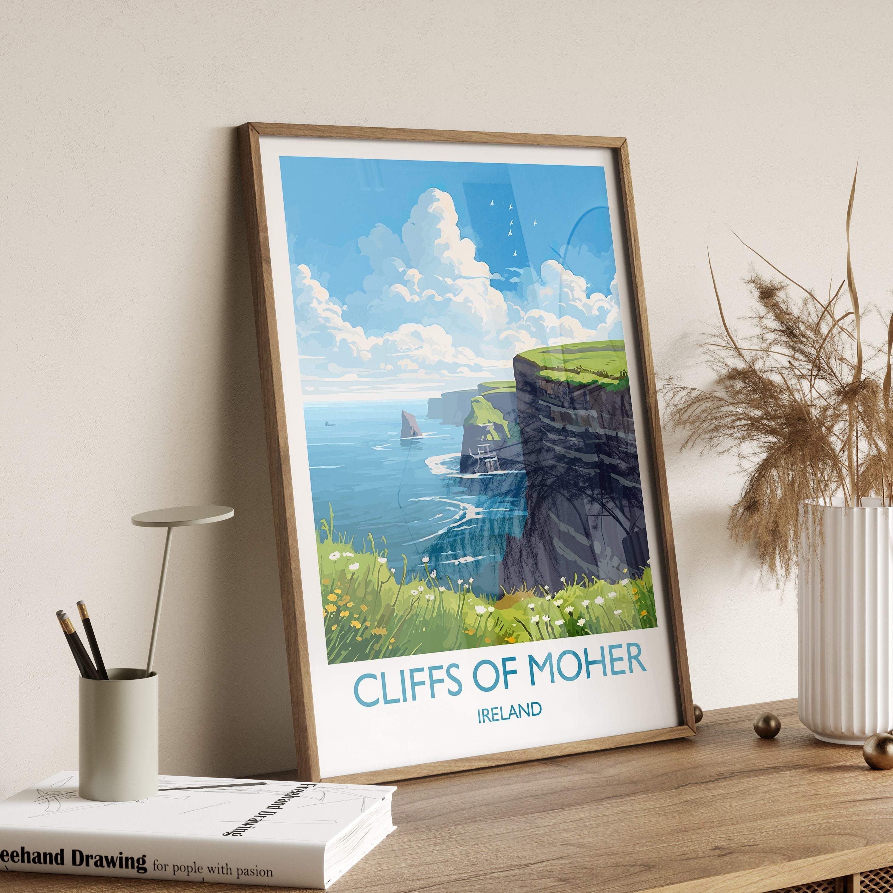 Cliffs of Moher Print, Travel Poster of Cliffs of Moher, Ireland, Travel Gift NQ Media Designs