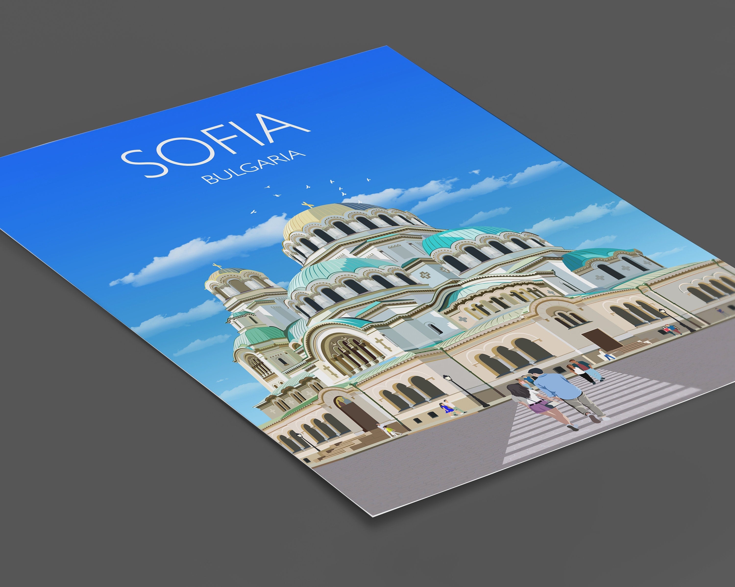 Sofia Travel Print, Travel Poster of Sofia, Bulgaria, Sofia Cityscape, St Alexander Nevsky Cathedral, Sofia Gift NQ Media Designs
