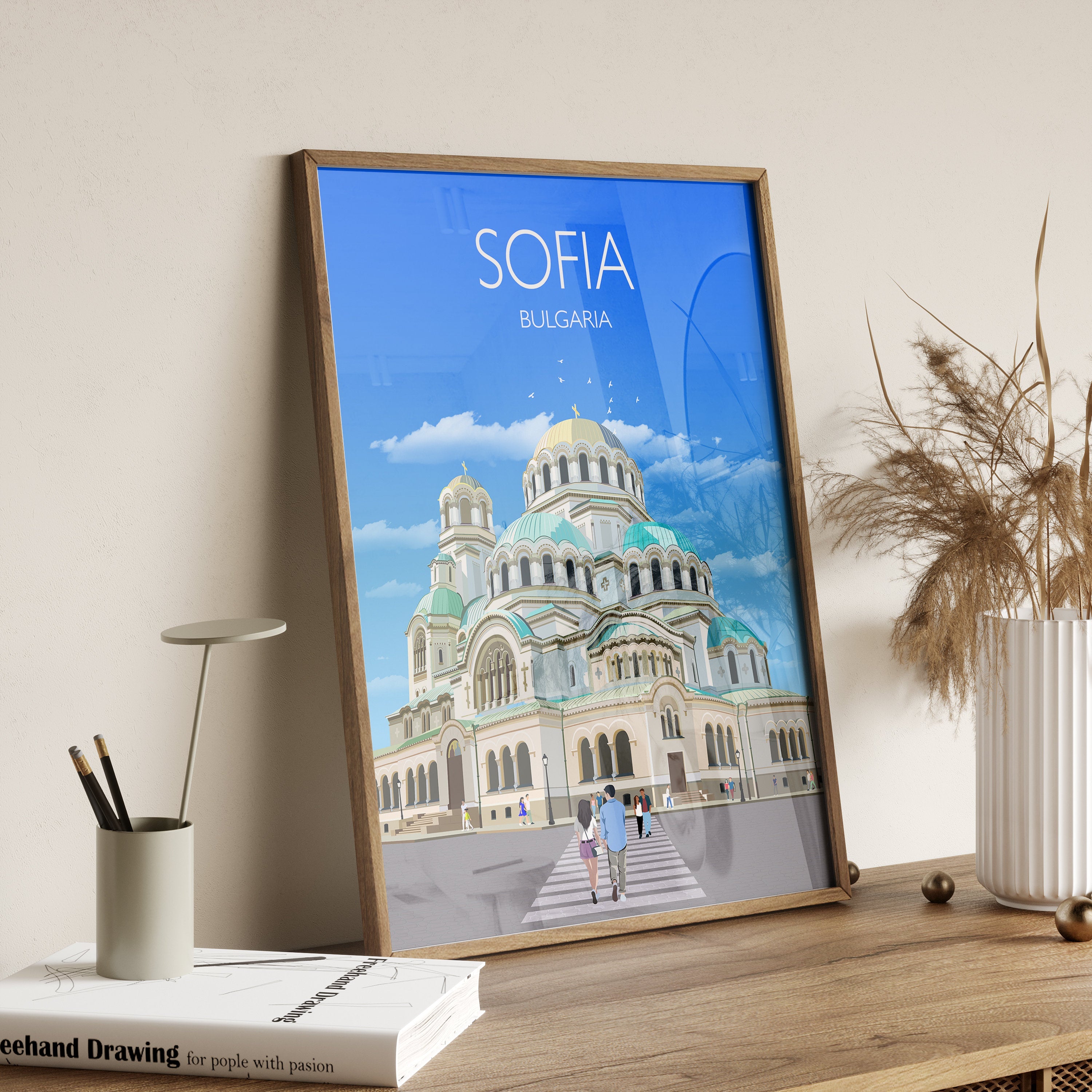 Sofia Travel Print, Travel Poster of Sofia, Bulgaria, Sofia Cityscape, St Alexander Nevsky Cathedral, Sofia Gift NQ Media Designs
