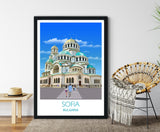 Sofia Travel Poster, Travel Print of Sofia, Bulgaria, Sofia Cityscape, St Alexander Nevsky Cathedral, Sofia Gift NQ Media Designs