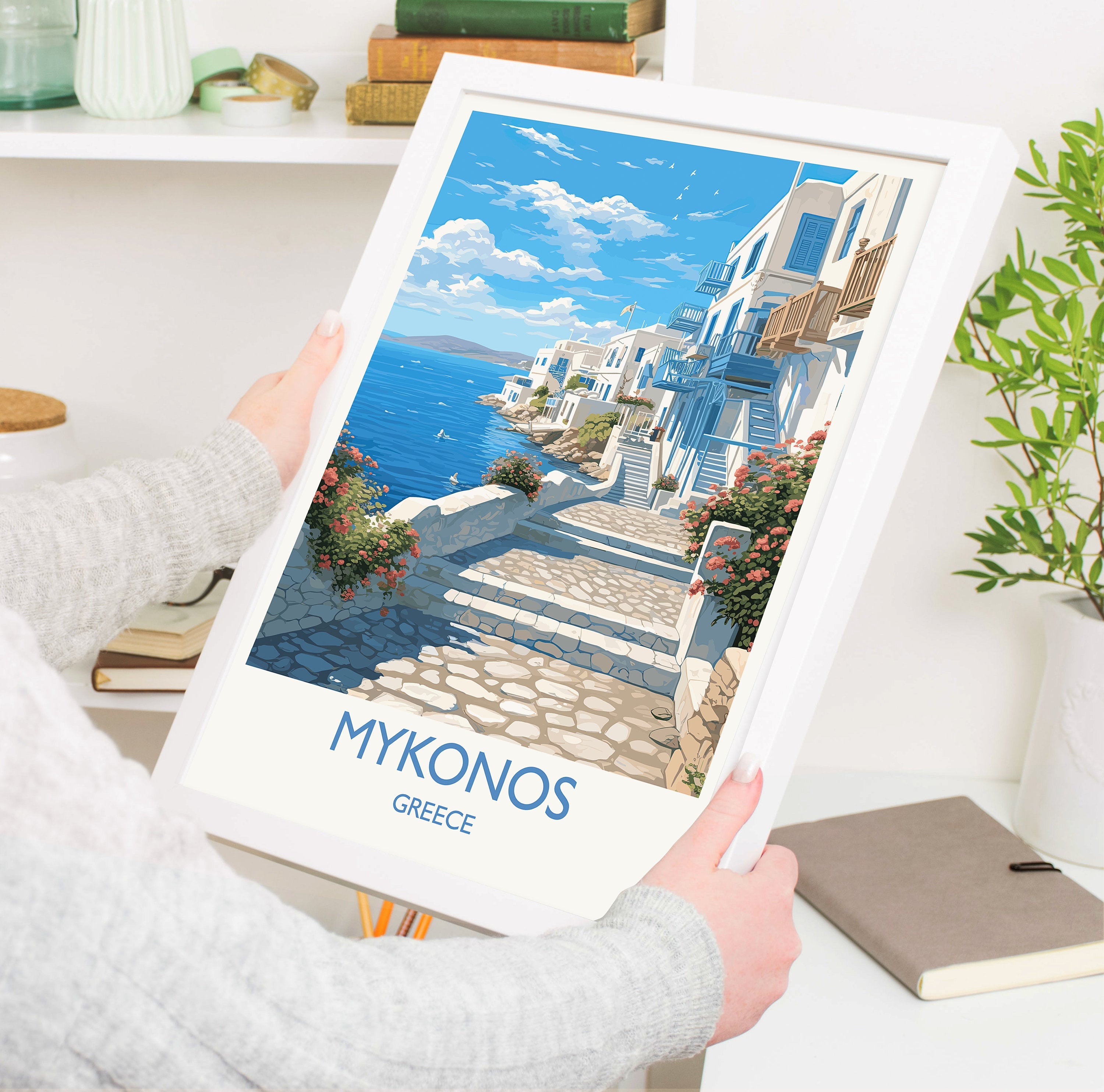 Mykonos Travel Print, Travel Poster of Mykonos, Greece Gift, Greek Islands Art, Mykonos Gift, Wall Art Print NQ Media Designs
