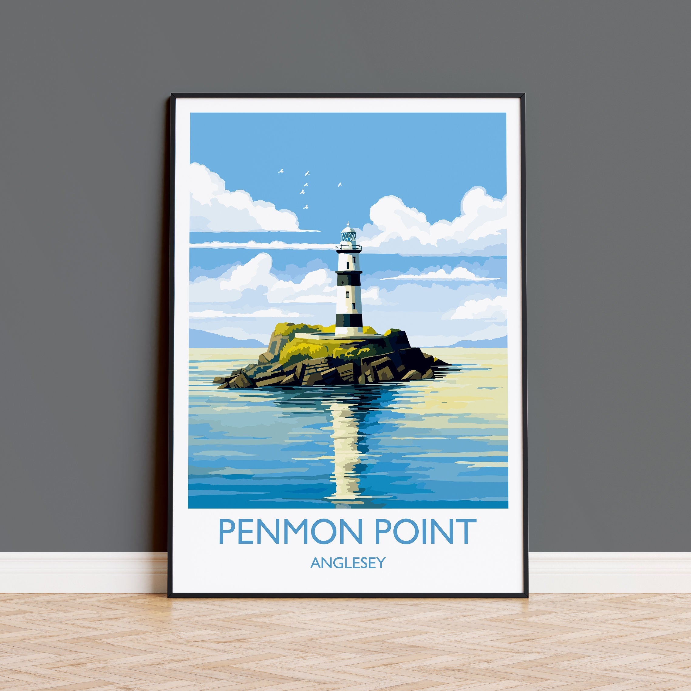 Penmon Point Travel Poster, Penmon Point Travel Print, Penmon Lighthouse, Anglesey, Wales, Welsh Art, Anglesey Gift, Wall Art Print NQ Media Designs
