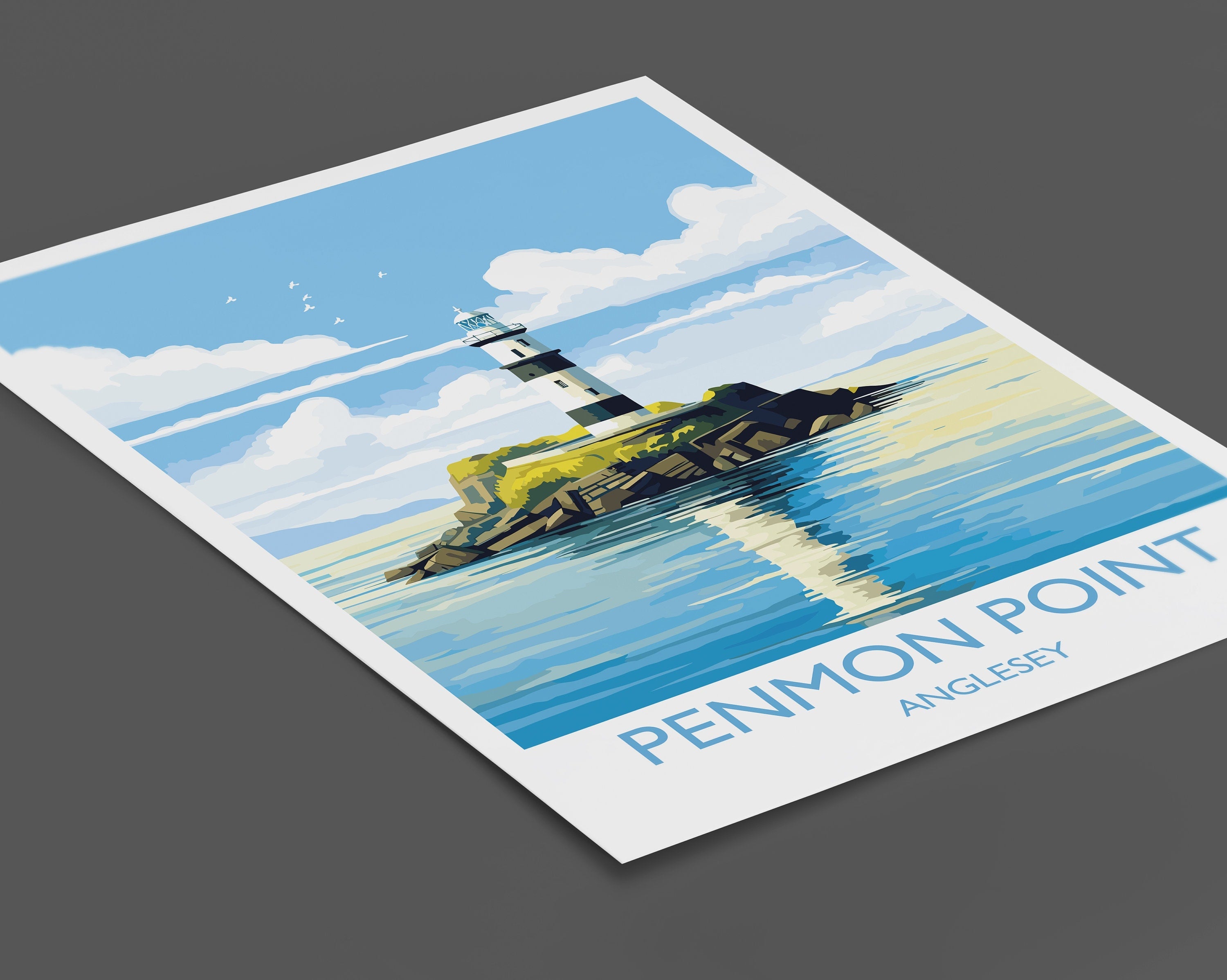 Penmon Point Travel Poster, Penmon Point Travel Print, Penmon Lighthouse, Anglesey, Wales, Welsh Art, Anglesey Gift, Wall Art Print NQ Media Designs