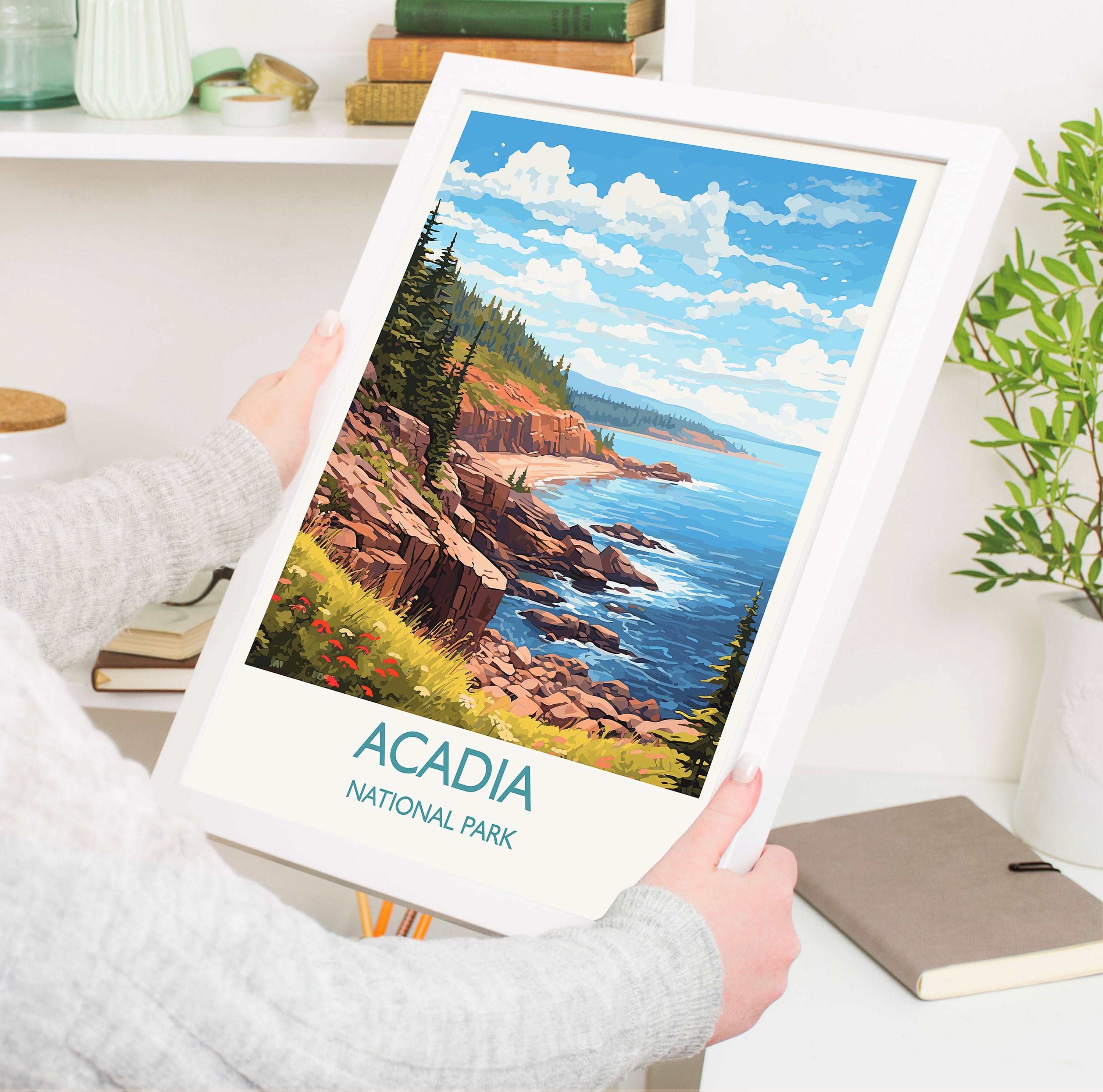 Acadia Travel Print, Travel Poster of Acadia National Park, Maine, USA, Acadia Travel Gift NQ Media Designs