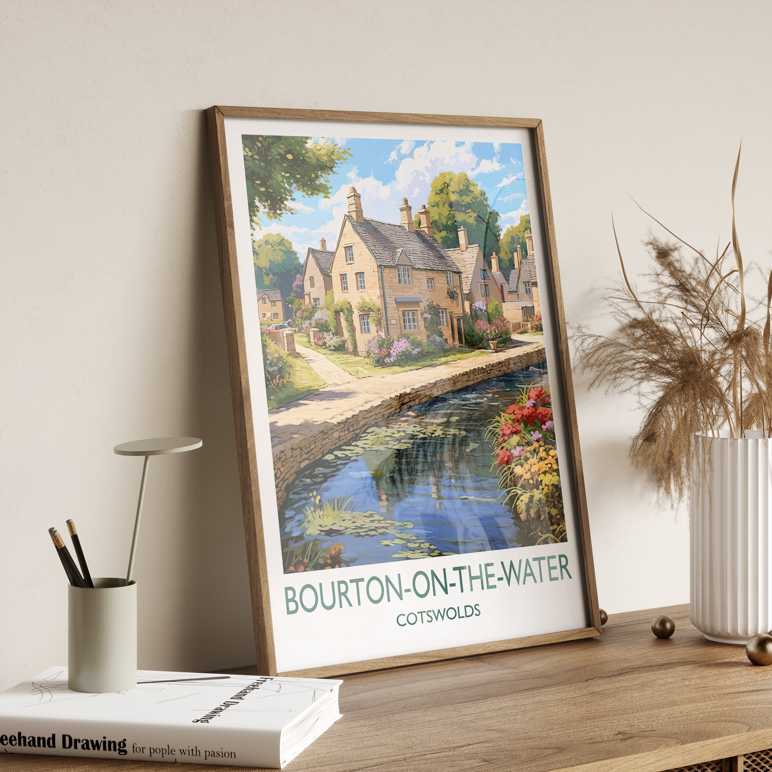 Bourton on the Water Travel Print, Travel Poster of Bourton on the water, England, Cotswolds Art, Cotswolds Gift, Wall Art Print NQ Media Designs