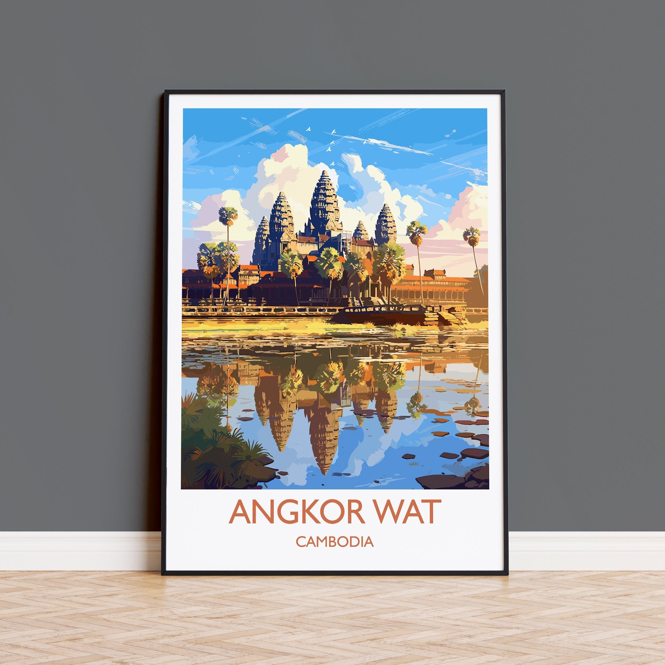 Angkor Wat Travel Print, Travel Poster of Angkor Wat, Cambodia, Angkor Wat Gift, Cambodia Gift, Wall Art Print NQ Media Designs
