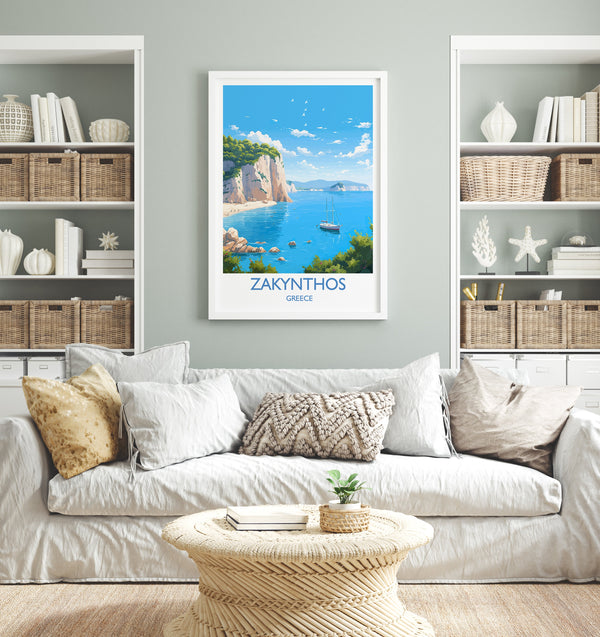 Zakynthos Travel Print, Travel Poster of Zakynthos, Greece Gift, Greek Islands Art, ZakynthosGift, Wall Art Print