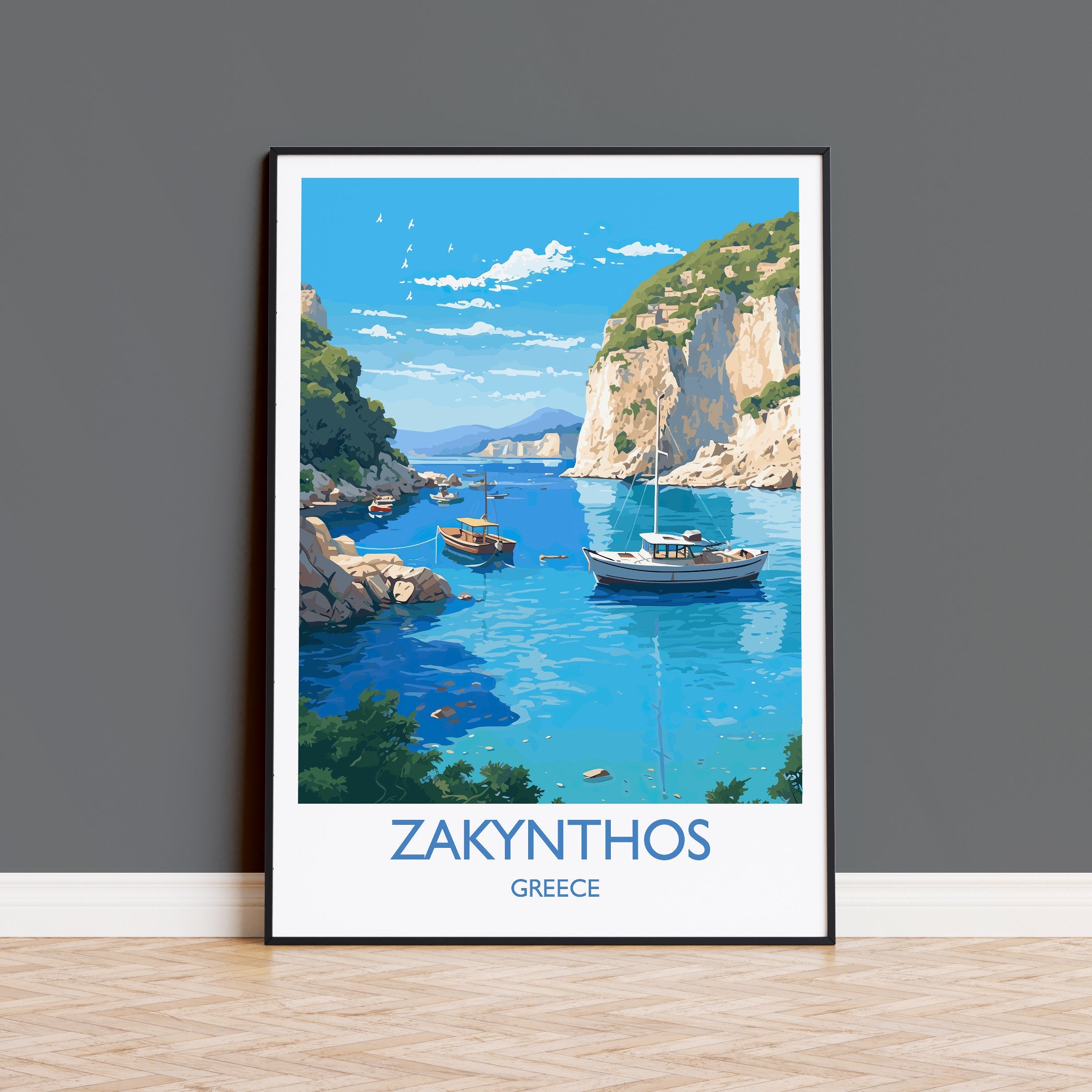 Zakynthos Travel Poster, Travel Print of Zakynthos, Greece Gift, Greek Islands Art, ZakynthosGift, Wall Art Print NQ Media Designs