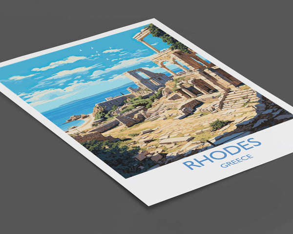 Rhodes Travel Print, Travel Poster of Rhodes, Greece Gift, Greek Islands Art, Rhodes Gift, Wall Art Print