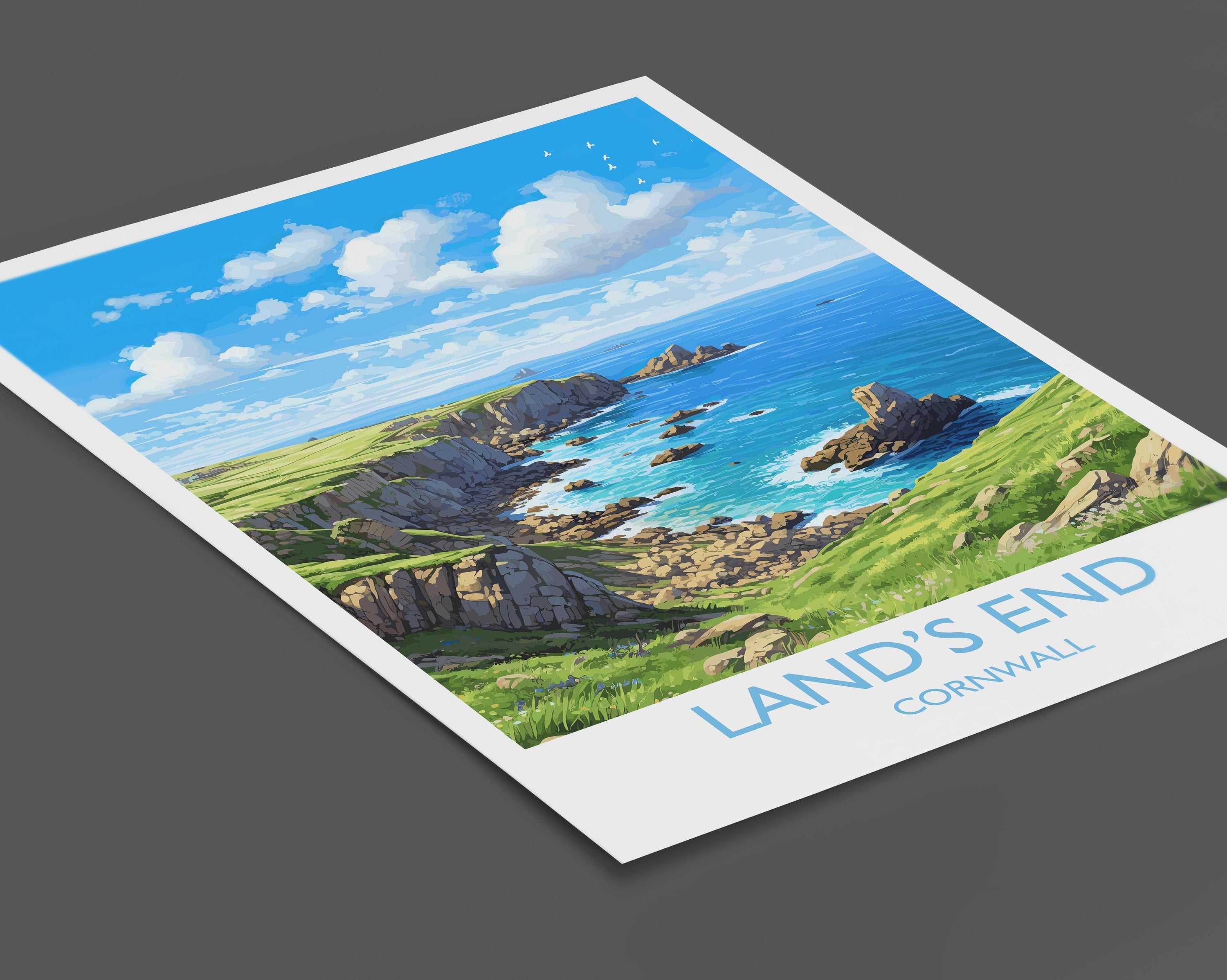 Lands End Travel Poster, Travel Print of Lands End, England, Cornwall Art, Cornwall Gift, Wall Art Print NQ Media Designs