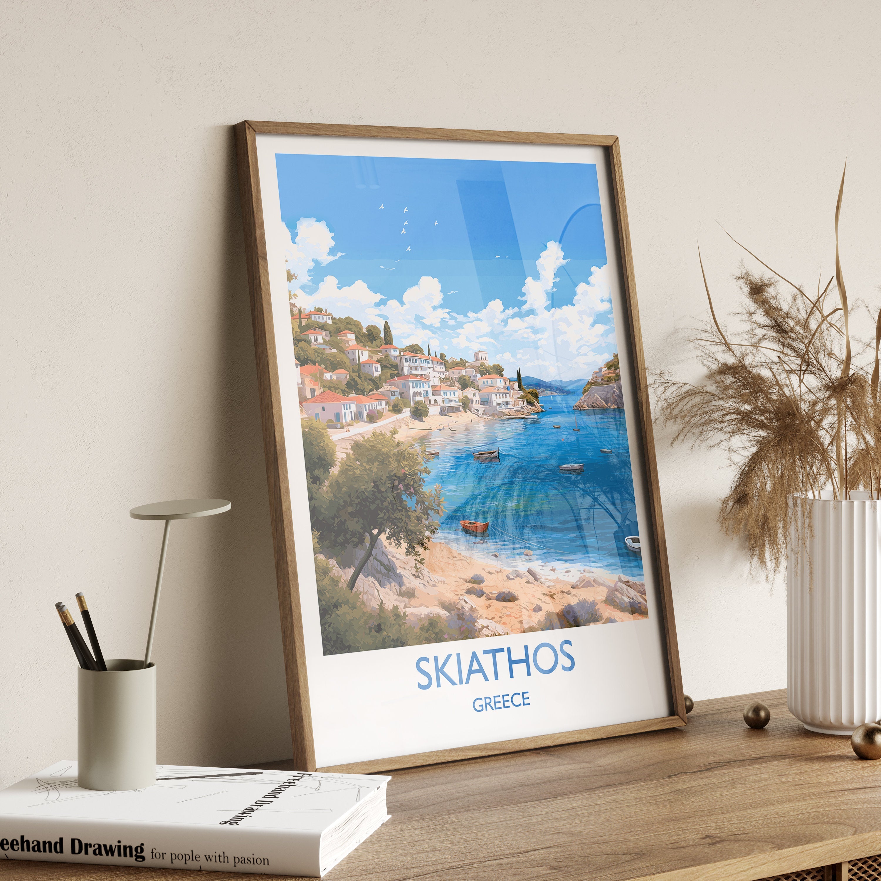 Skiathos Travel Print, Travel Poster of Skiathos, Greece Gift, Greek Islands Art, Skiathos Gift, Wall Art Print NQ Media Designs