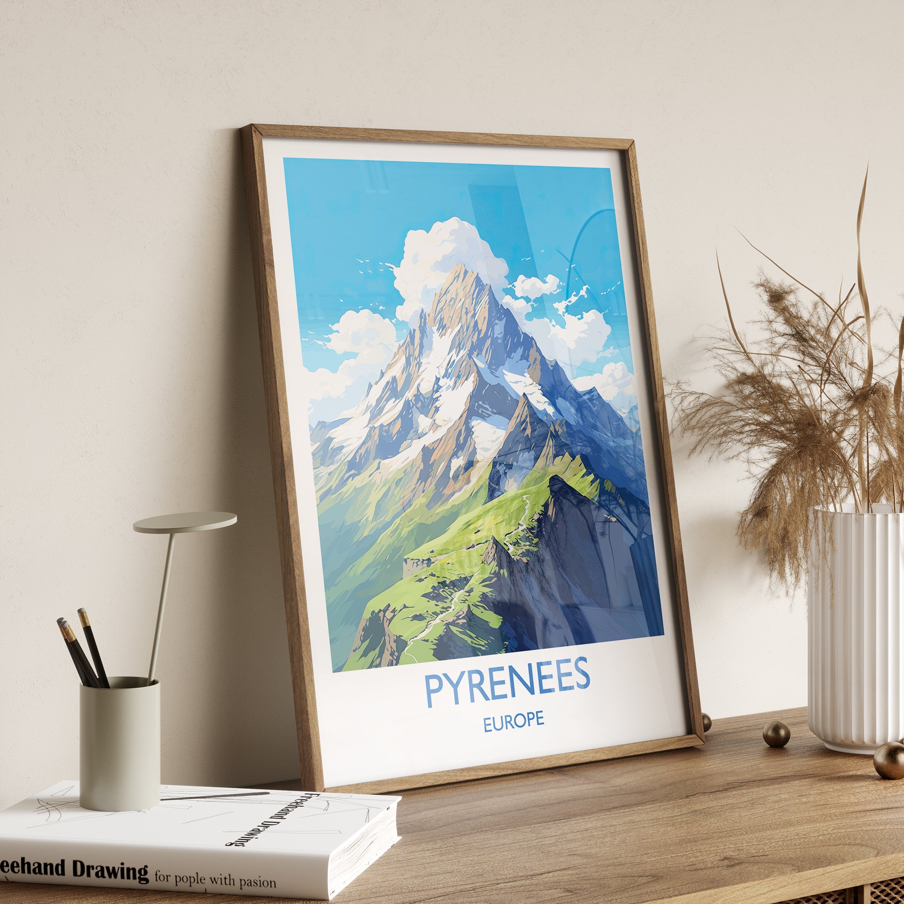 Pyrenees Travel Poster, Travel Print of Pyrenees, Pyrenees Gift, Mountain Art, Pyrenees Gift, Wall Art Print NQ Media Designs