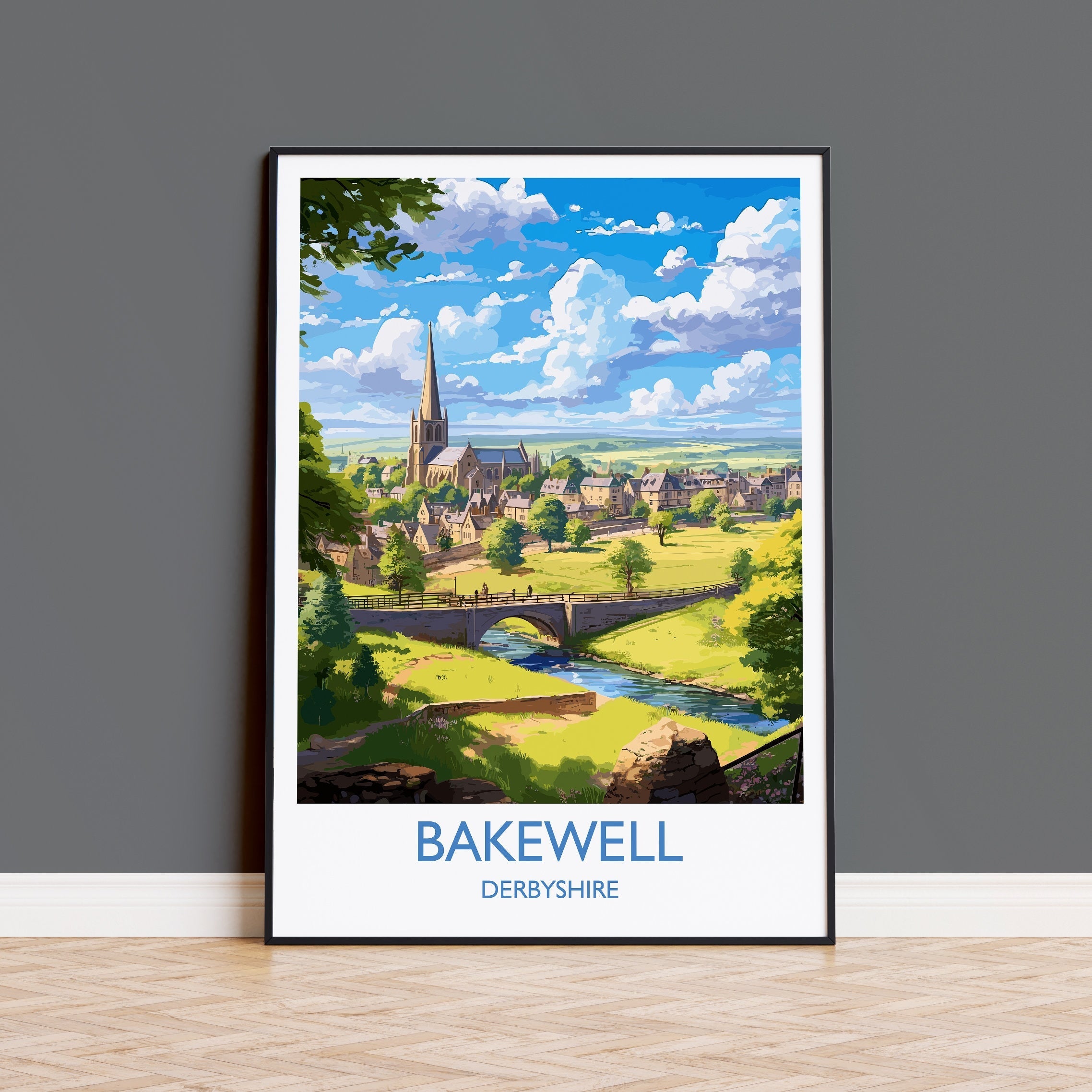 Bakewell Travel Poster, Bakewell Travel Print, England, Derbyshire Art, Bakewell Gift, Wall Art Print NQ Media Designs