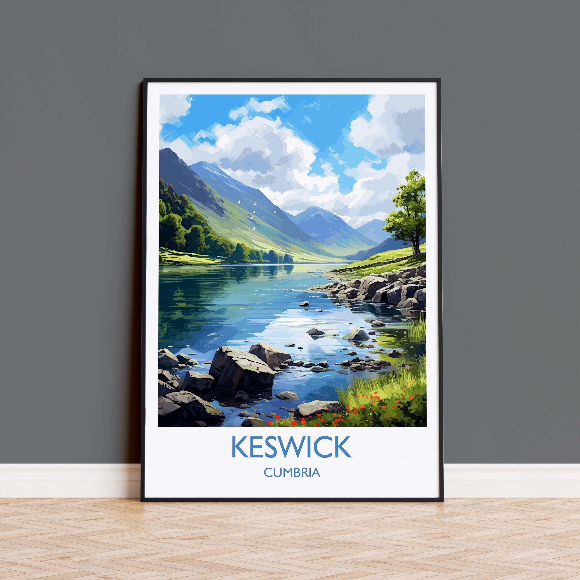 Keswick Travel Poster, Keswick Travel Print, England, Cumbria Art, Keswick Gift, Wall Art Print NQ Media Designs