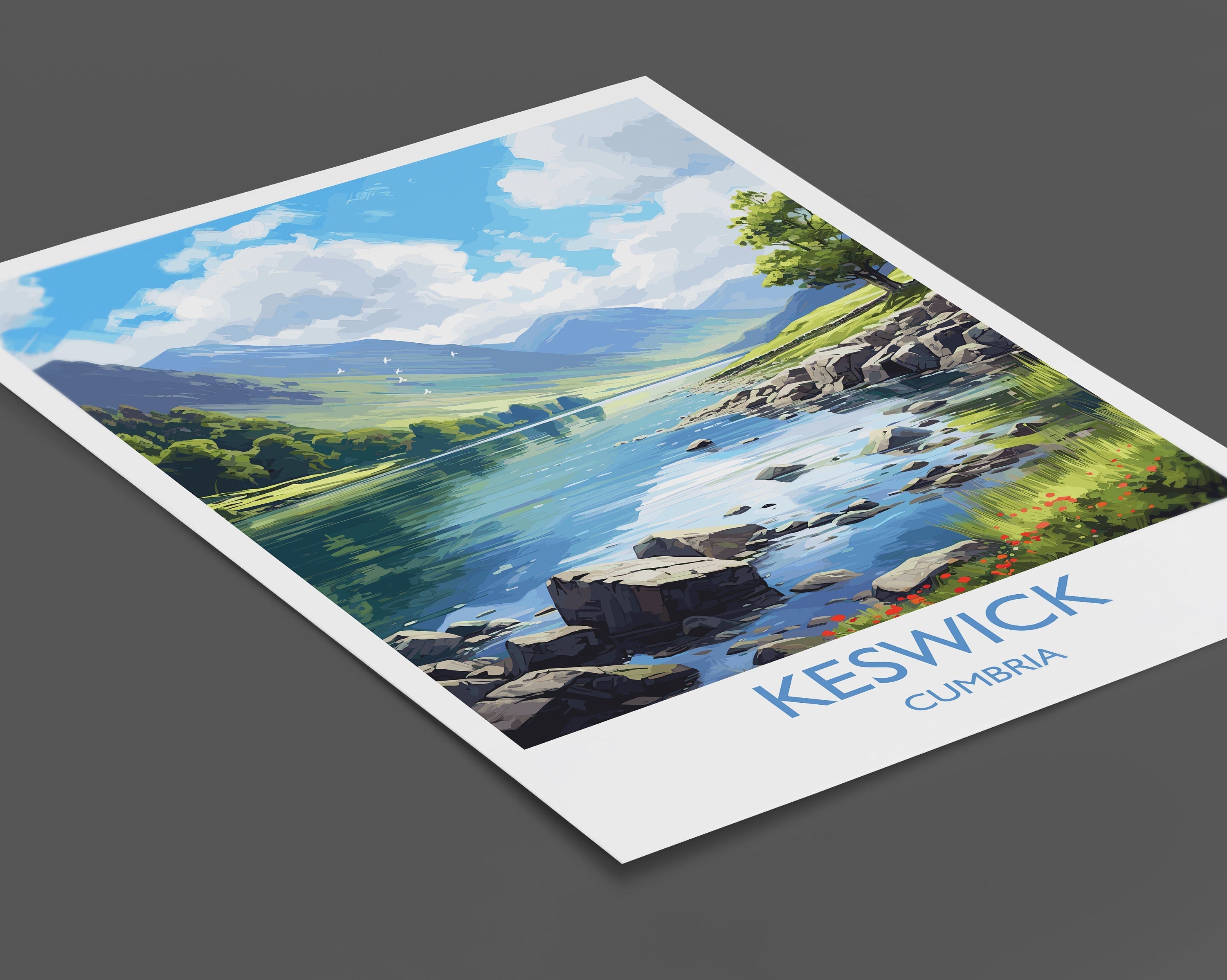 Keswick Travel Poster, Keswick Travel Print, England, Cumbria Art, Keswick Gift, Wall Art Print NQ Media Designs