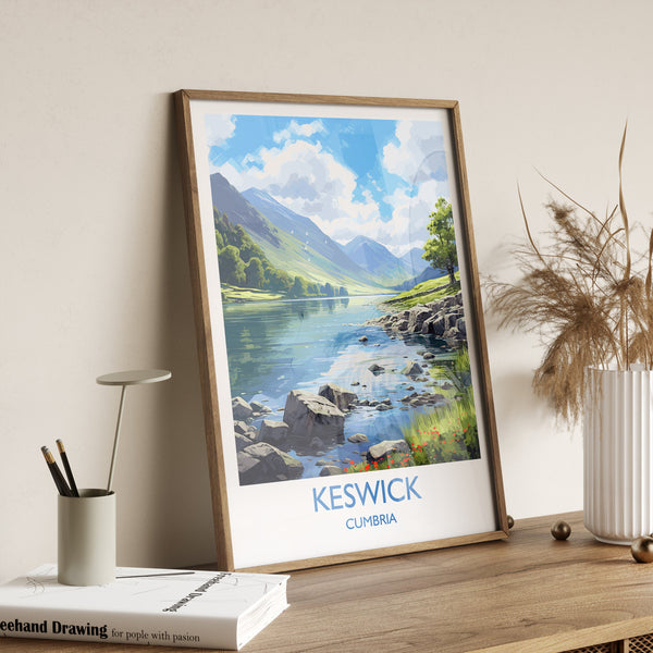 Keswick Travel Poster, Keswick Travel Print, England, Cumbria Art, Keswick Gift, Wall Art Print