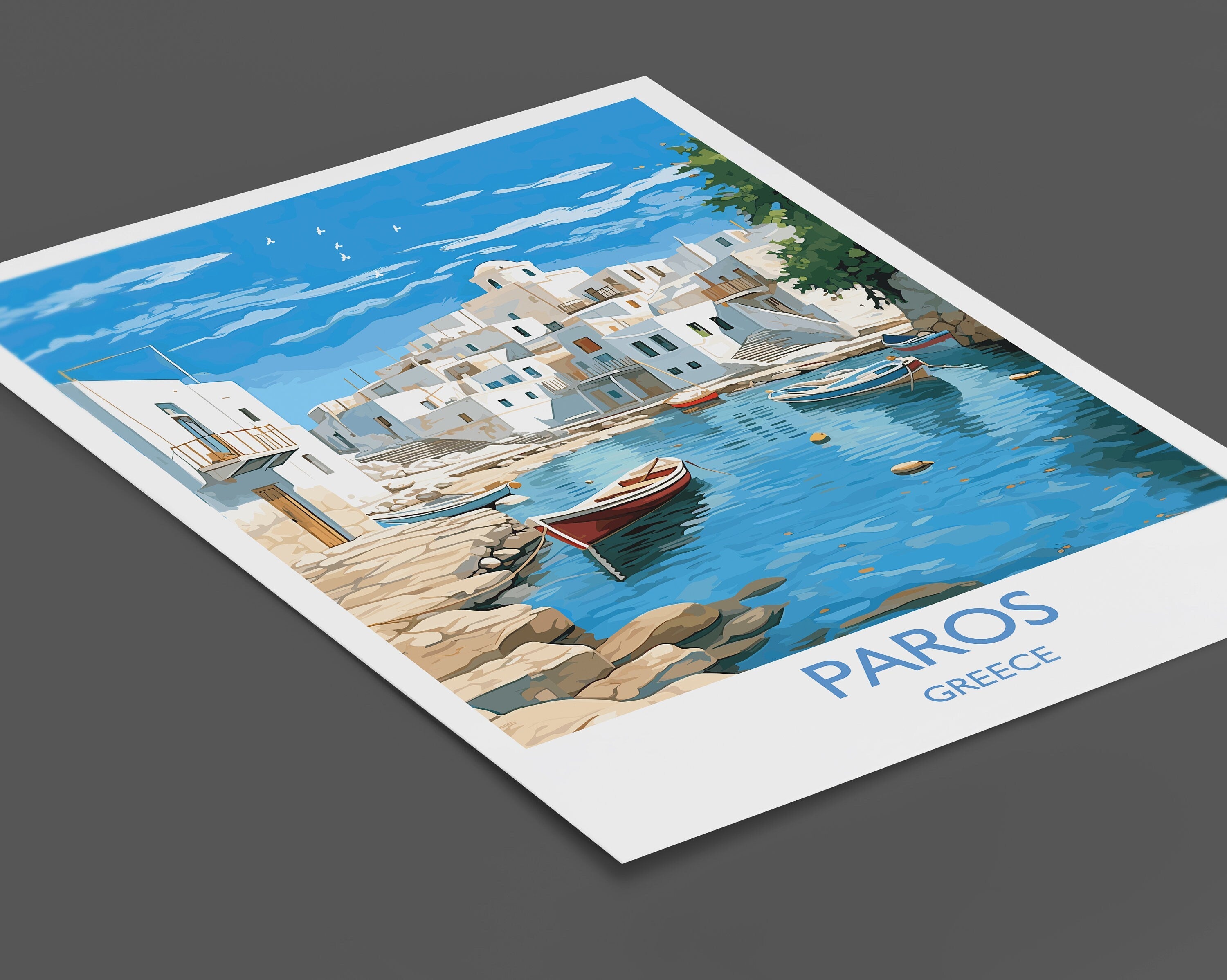 Paros Travel Poster, Travel Print of Paros, Greece Gift, Greek Islands Art, Paros Gift, Wall Art Print NQ Media Designs